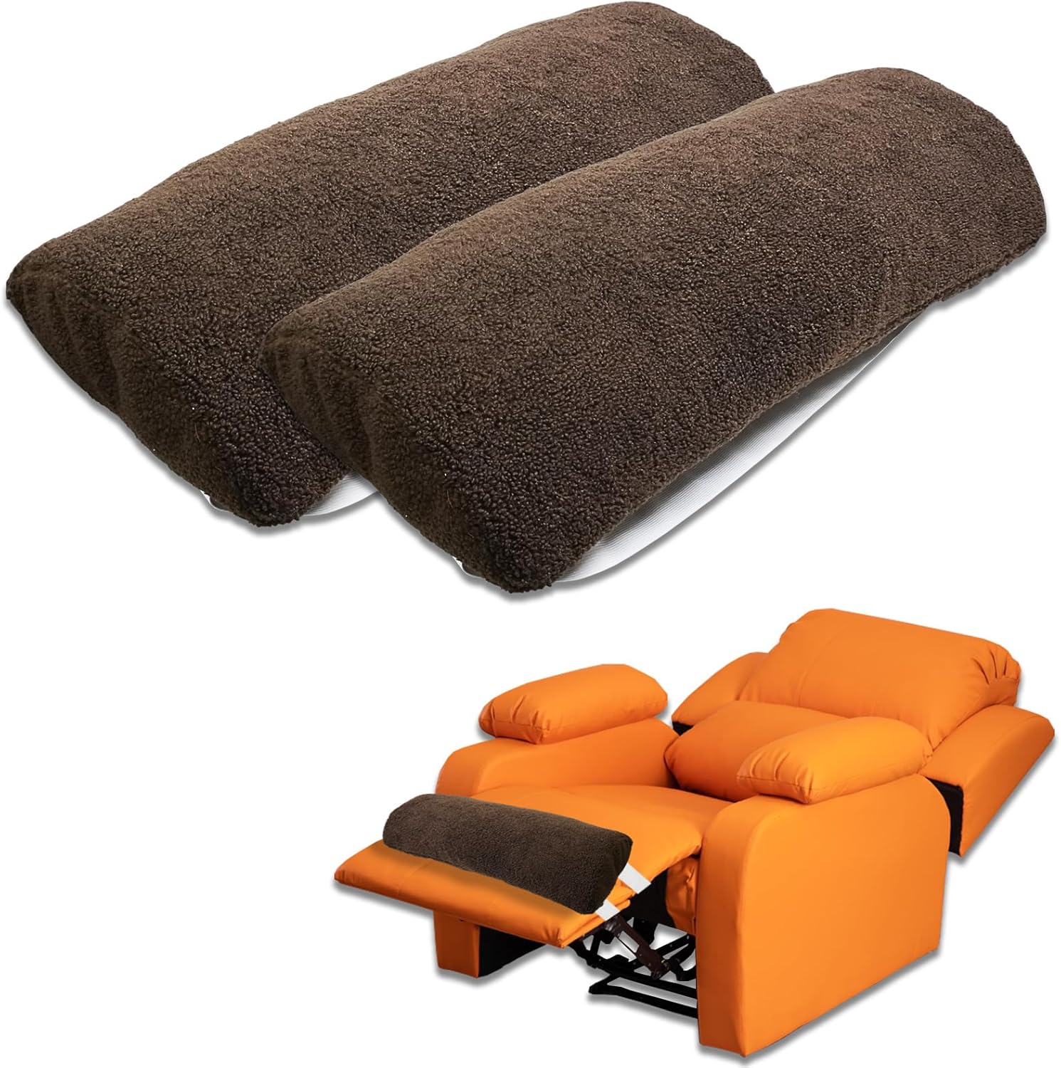 S-SNAIL-OO Recliner Leg Rest Cushion Sofa Footrest Pillow, 23×10×2" Half Moon Bolster Pillow with Cover&Elastic Band, Multifunctional Sofa Recliner Pillow for Head/Neck/Waist/Leg/Feet (Brown, 2PCS)