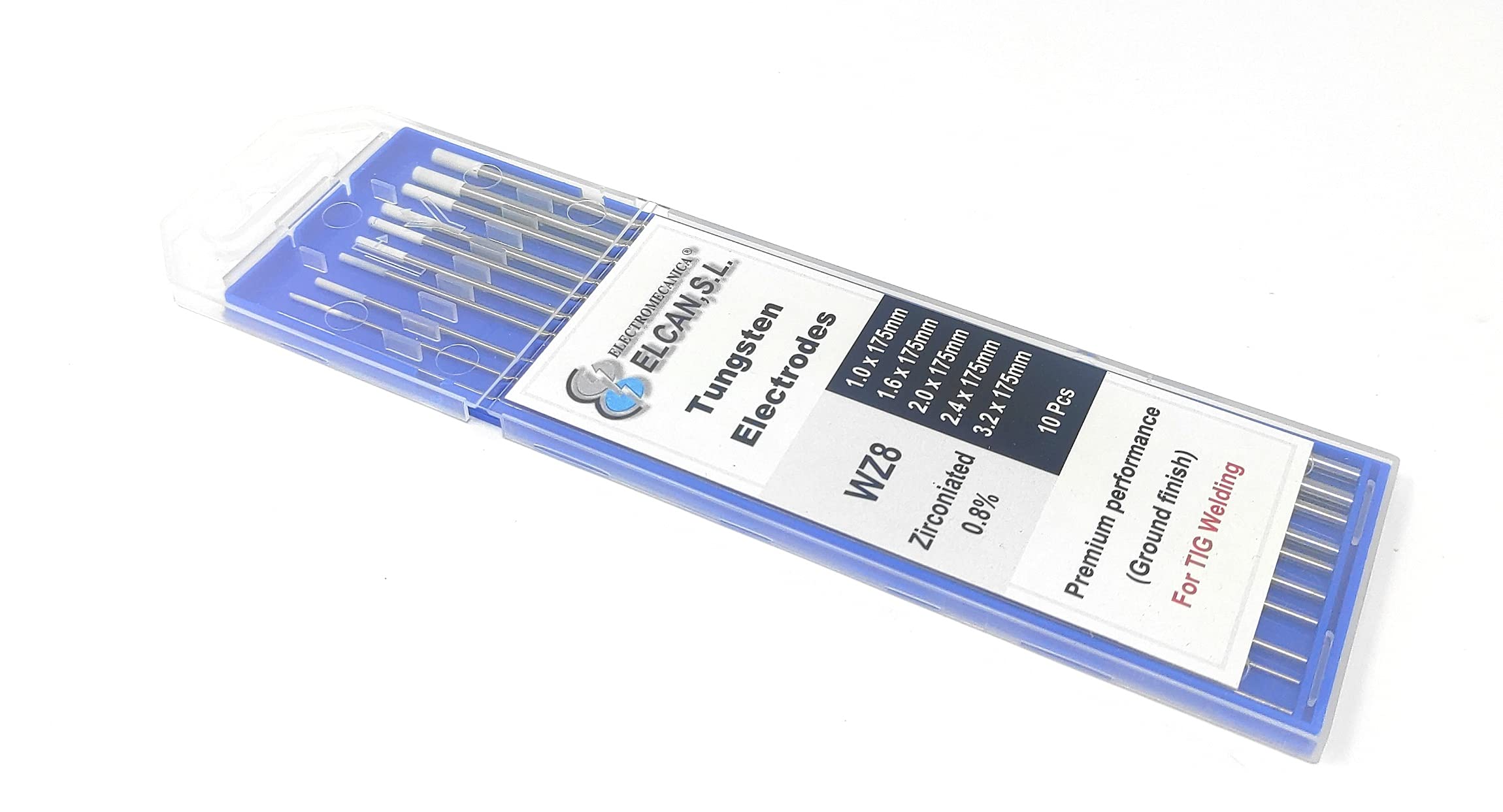 ELCAN Tungstenos soldadura TIG Zirconio 0.8% Blanco AZ8 profesional, electrodos soldadura para torcha TIG de 1,0 1,6 2,0 2,4 3,2 mm, 10 unidades - Dimensiones: 1,0/1,6/2,0/2,4/3,2 x 175 mm