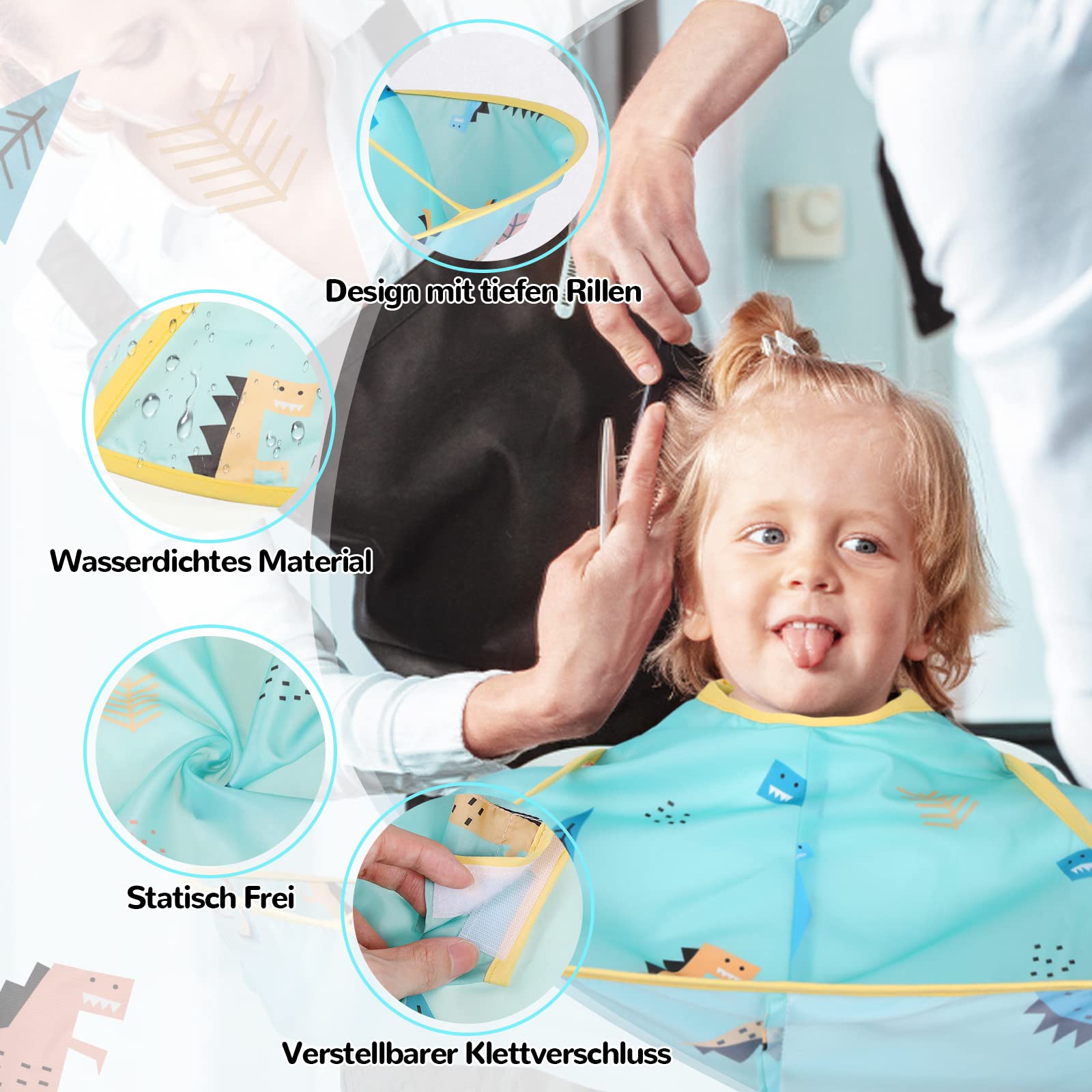 YUWJOOWEE Hairdressing Cape, Blue Dinosaur Pattern, Waterproof, Adjustable, Umbrella Design, Children Unisex, S - Image 4