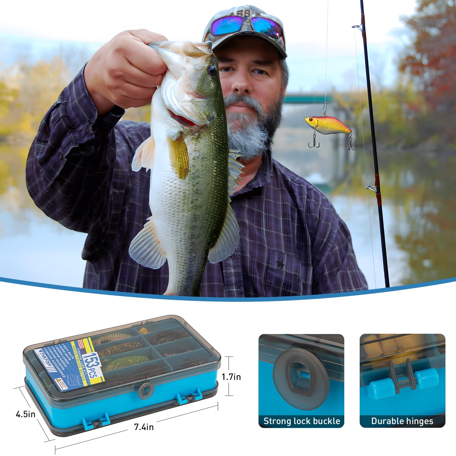 THKFISH Kit de señuelos de pesca, caja de aparejos de 153 piezas con aparejos incluidos señuelos spinning mar, cucharillas pesca, pesca accesorios de trucha de lubina