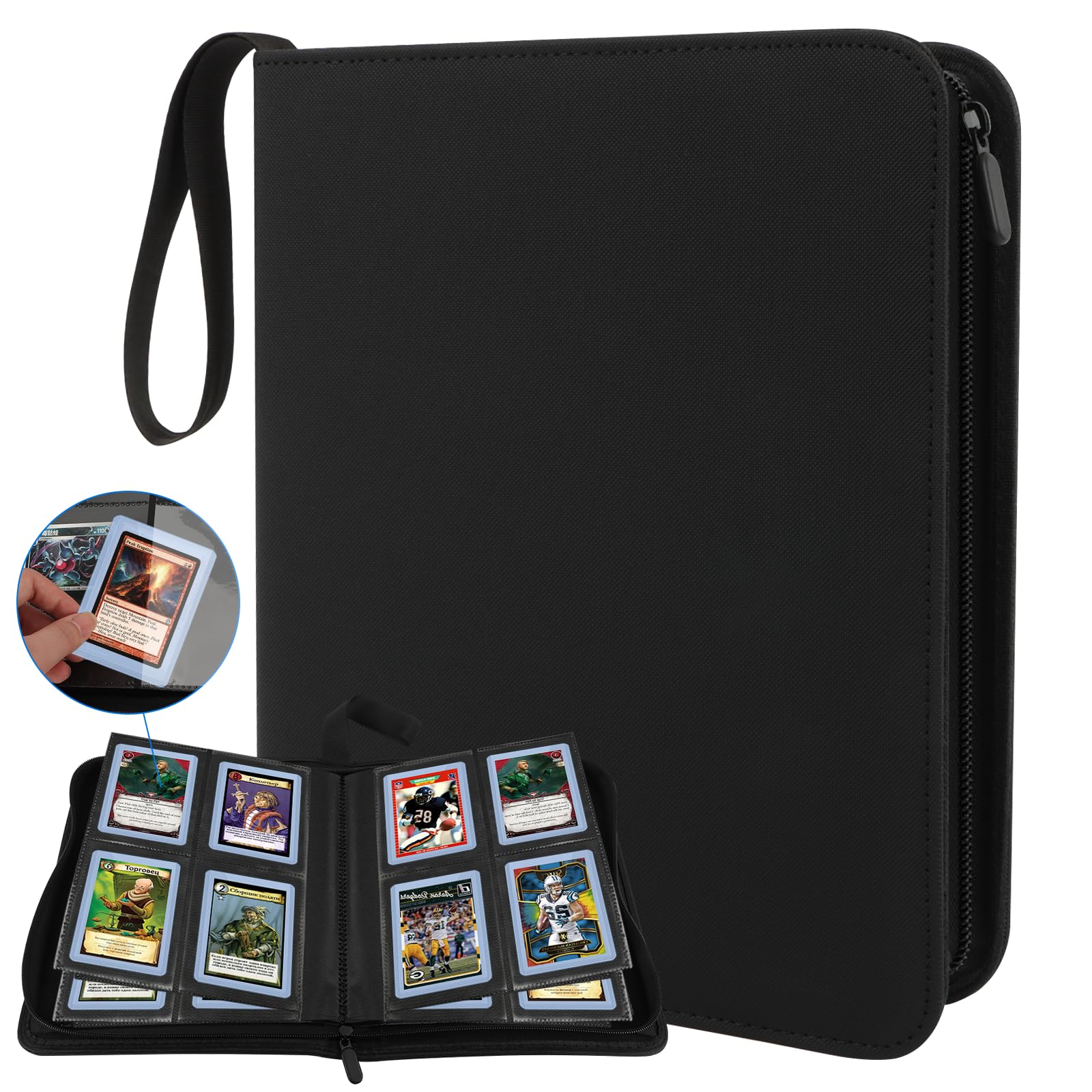 AOBOPLE Toploader Binder 4 Pocket,160 Pockets Top Loader Binder for 3 x 4 Inch Card Waterproof PU Top Loaders Card Binder Fit for MTG TCG Football Photo Cards Sports Cards