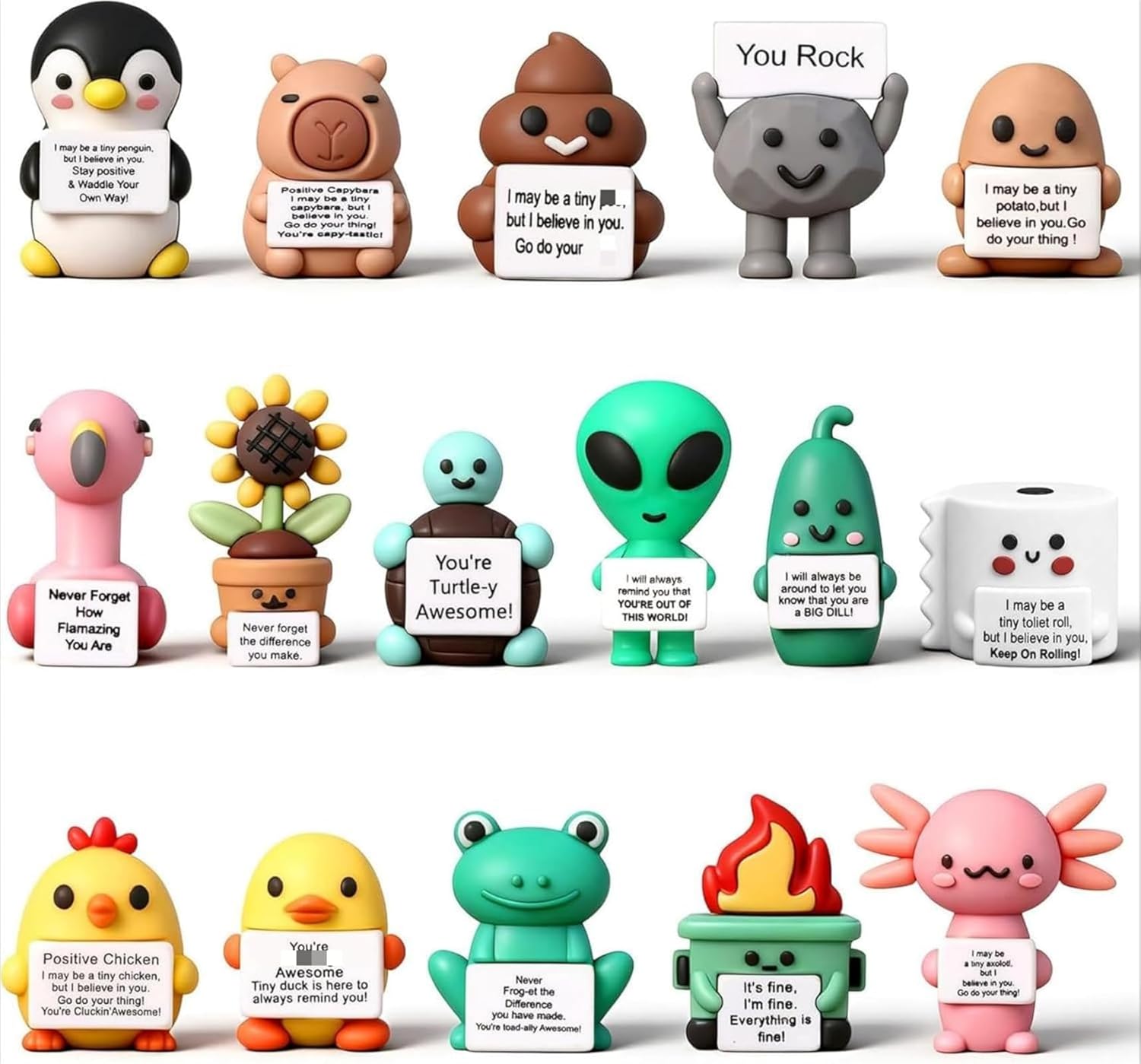 Gejoy 16 Pcs Mini Rubber You Rock Toys Set Mini Rock Figures Positive Gifts Desktop Ornaments and Decorations Inspirational Gifts for Employees, Staff, Teachers, Teams, and Friends (Novel)