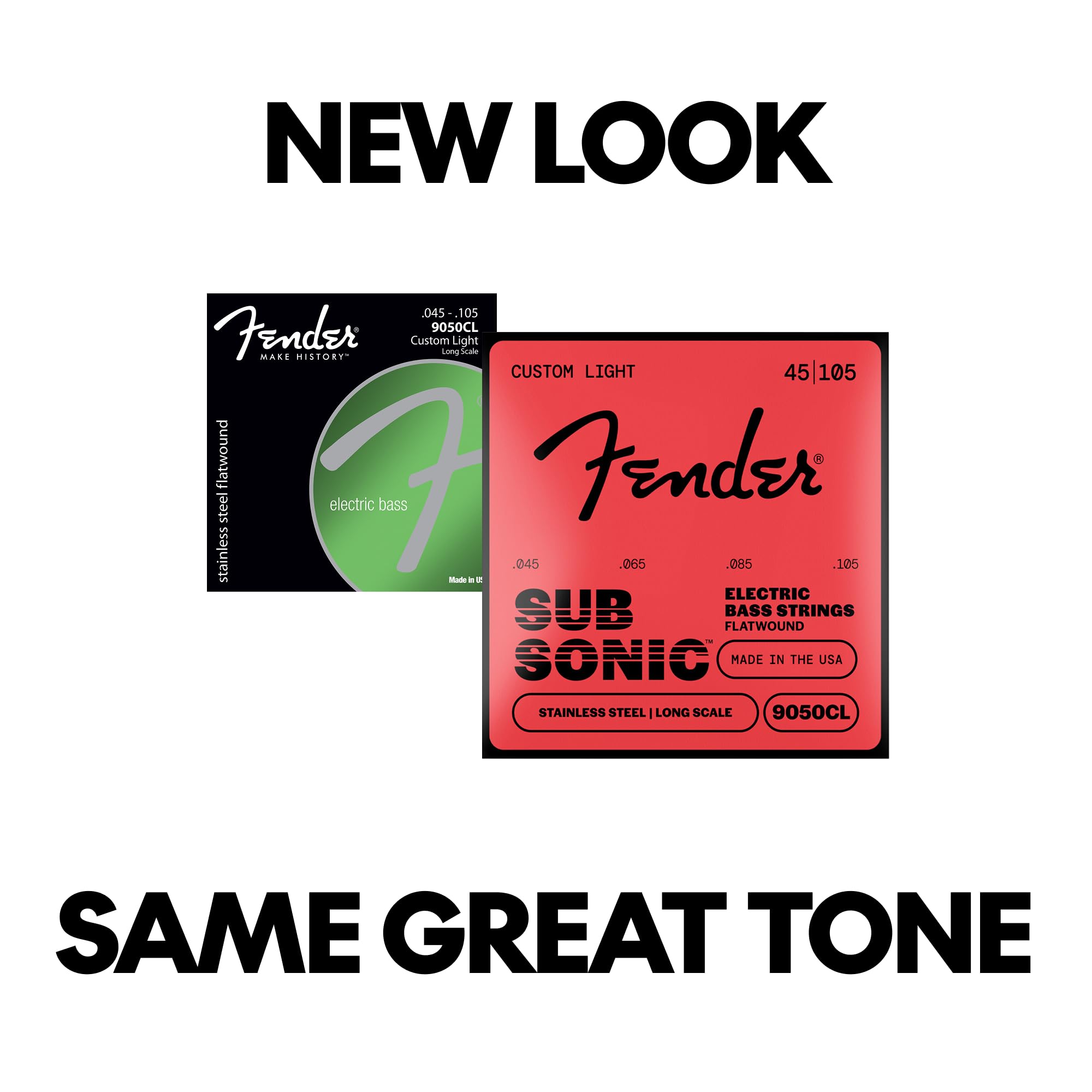 Cordes de basse Fender SubSonic™ 9050CL, acier inoxydable à filet plat, longue échelle, calibres 0,045-0,105, (4)