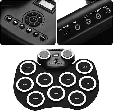 Electronic Drum Set,Roll-up Electronic Drum Pad with Build-in Stereo Speakers,9 Pads Silicone Electronic Drum for Beginner,Foot Pedals Headphone Monitoring Colorful Light(Type 2)