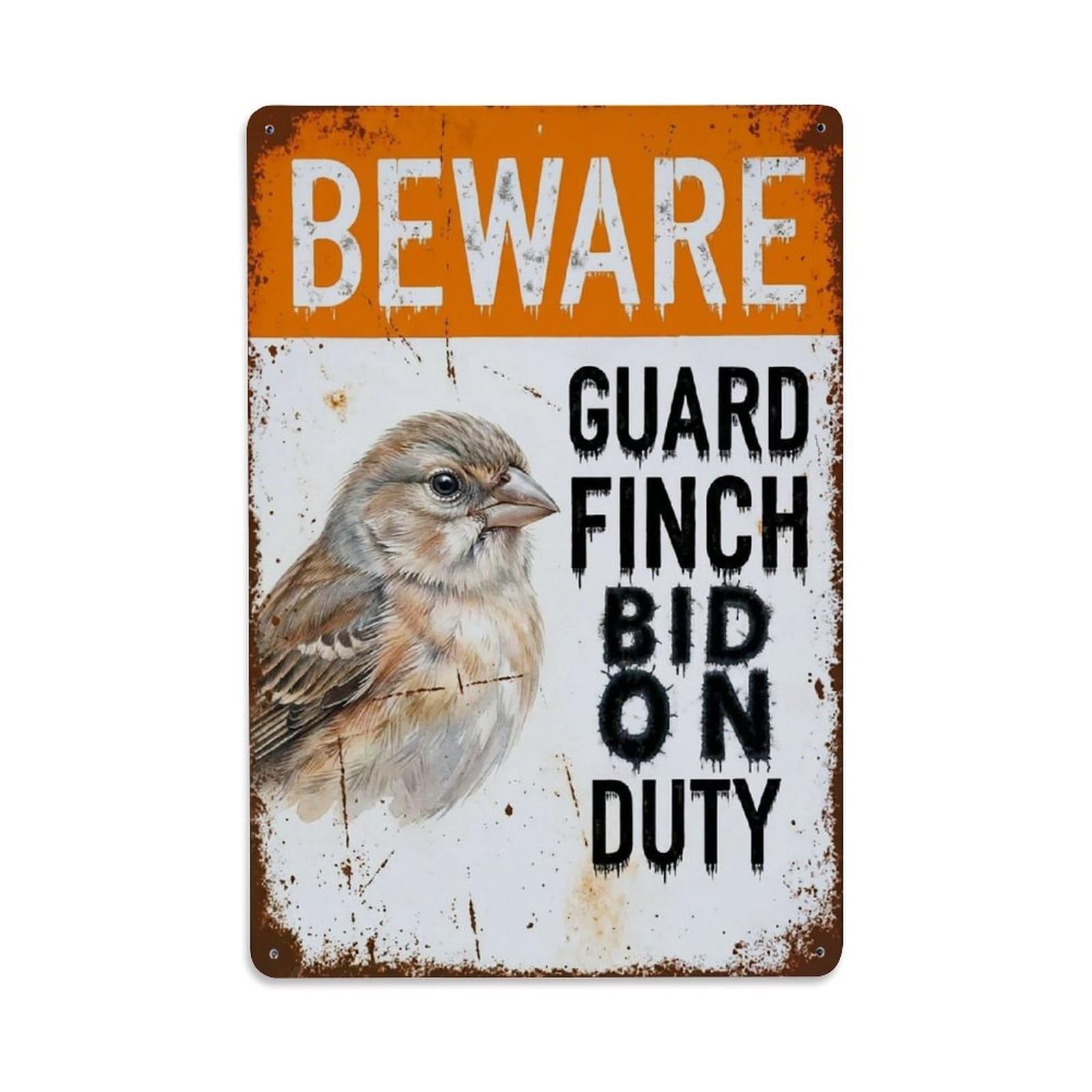 Vintage Funny Finch Guard Beware of Bird Pathway Metal Tin Sign Plaque Wall Decor for Cafe, Club Bar, Office, Garden Metal Poster 8x12Inch