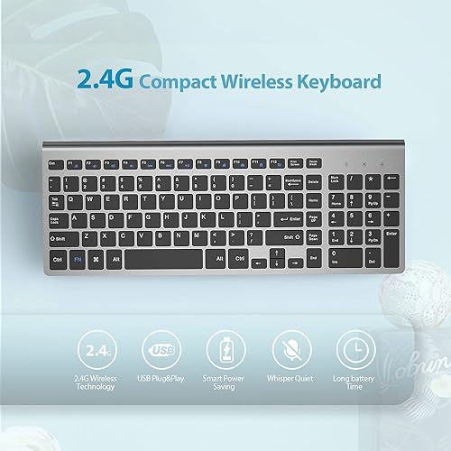 Vista 2 de JOYACCESS Combo de teclado y mouse inalámbricos, 2.4G compacto y ultra delgado teclado inalámbrico y mouse para Windows, computadora, escritorio