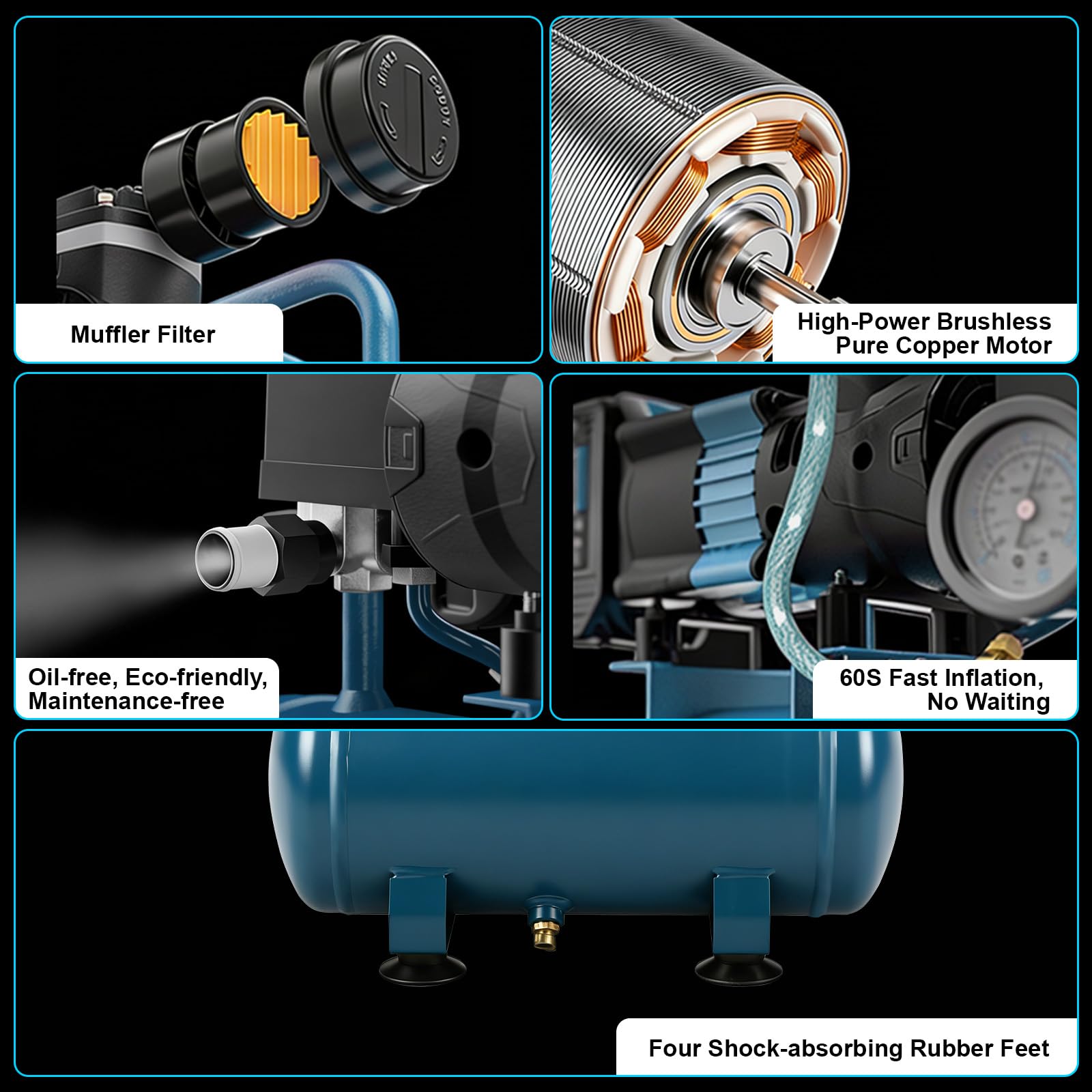 Compresor de aire comprimido para batería Makita de 18 V, compresor de aire portátil de 8 bares de presión de trabajo, capacidad de botella de gas de 6 L, inflado rápido para herramientas neumáticas