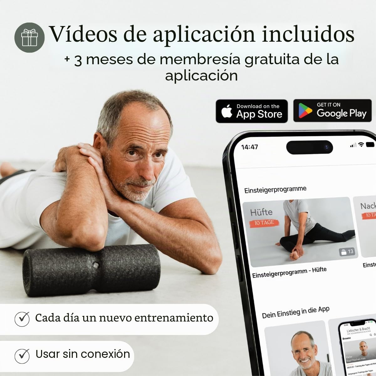 Juego de Liebscher & Bracht: rodillos para las fascias y bolas de masaje (2 unidades de cada) para entrenamiento de fascias de músculos, tejido conjuntivo y metabolismo con ejercicios en DVD (idioma español no garantizado)