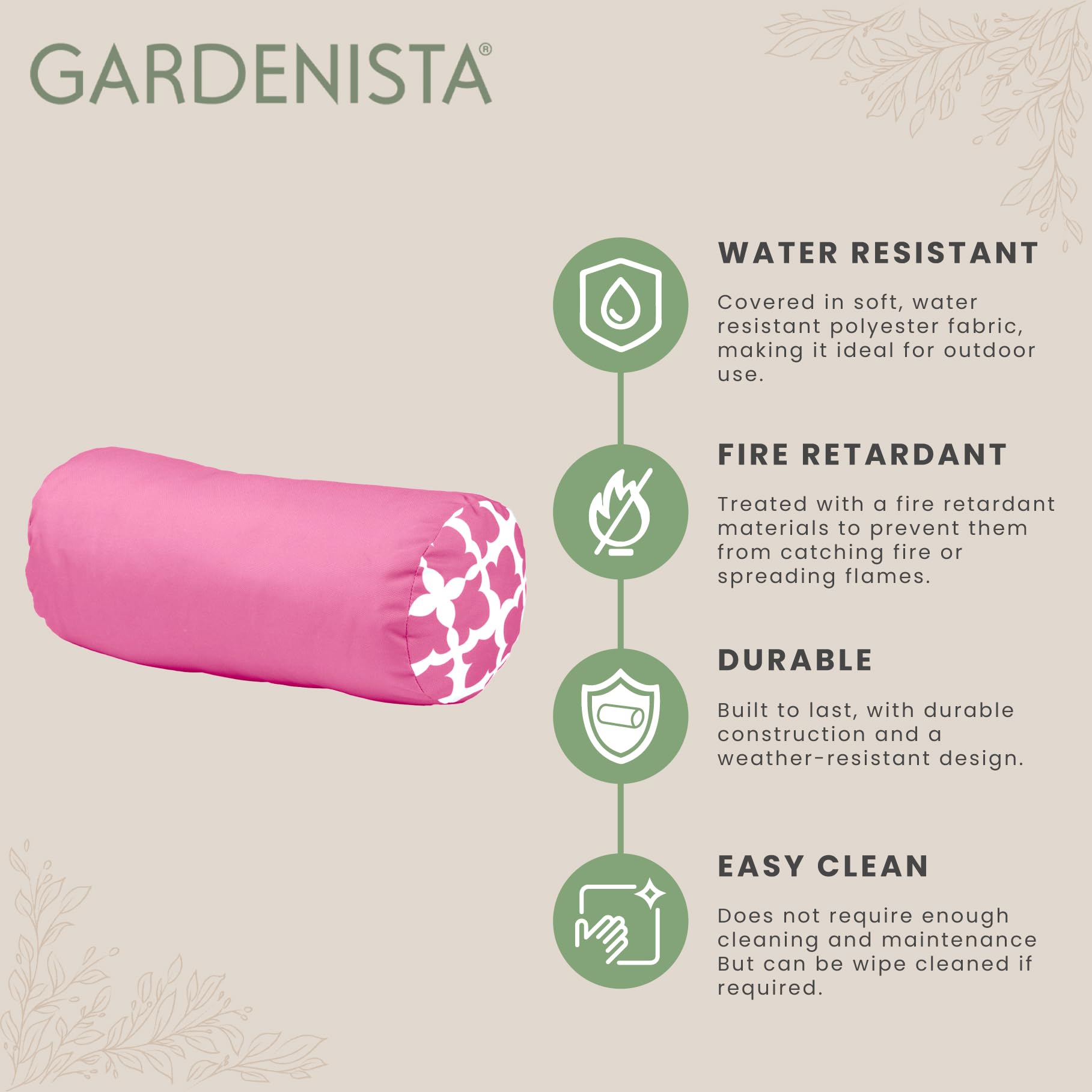 Gardenista Coussin Renforcé de Jardin Extérieur | Patio Fauteuil en Rotin Meubles à Motifs Coussin | Étanche | Rembourrage en Flocons de Mousse Hypoallergénique (Solid/Arabesque Pink)