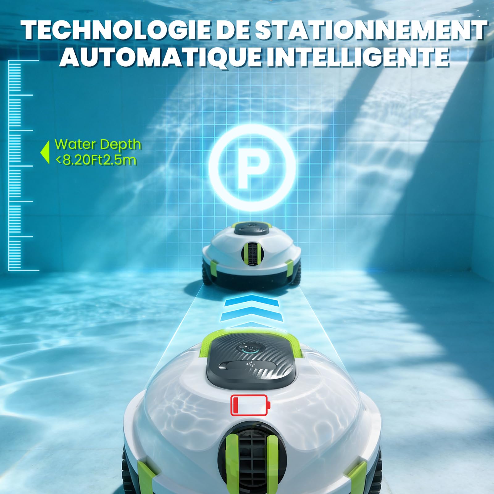Robot Nettoyeur de Piscine sans Fil | Aspirateur de Piscine Automatique, 120 Min d'autonomie, Auto-Stationnement & Ultra Léger | Robot pour Piscine Hors-Sol ou Enterrée à Fond Plat jusqu'à 110 m²(BL)