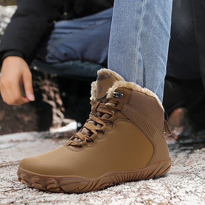 Womens Mens Barefoot Boots Waterproof Winter Snow Boots Warm Ankle Booties with Arch Support Wide Width Hiking Shoes Zero Drop Sole