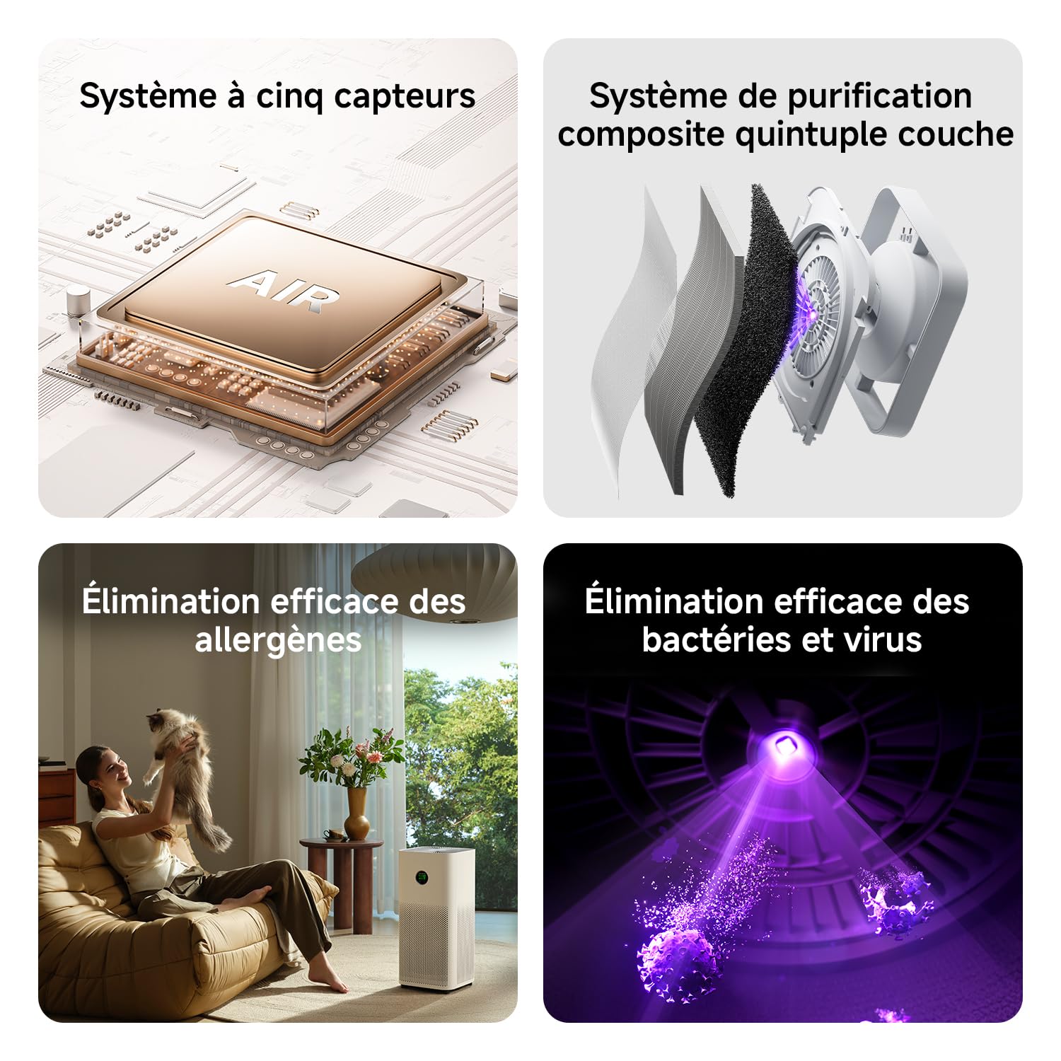 Xiaomi Smart Air Purifier 6 : Purificateur HEPA pour pièces jusqu'à 87,5 m² | CADR 443 m³/h, élimine 99,97 % des allergènes,Mode nuit silencieux,contrôle via App et Alexa,Air pur pour toute la maison