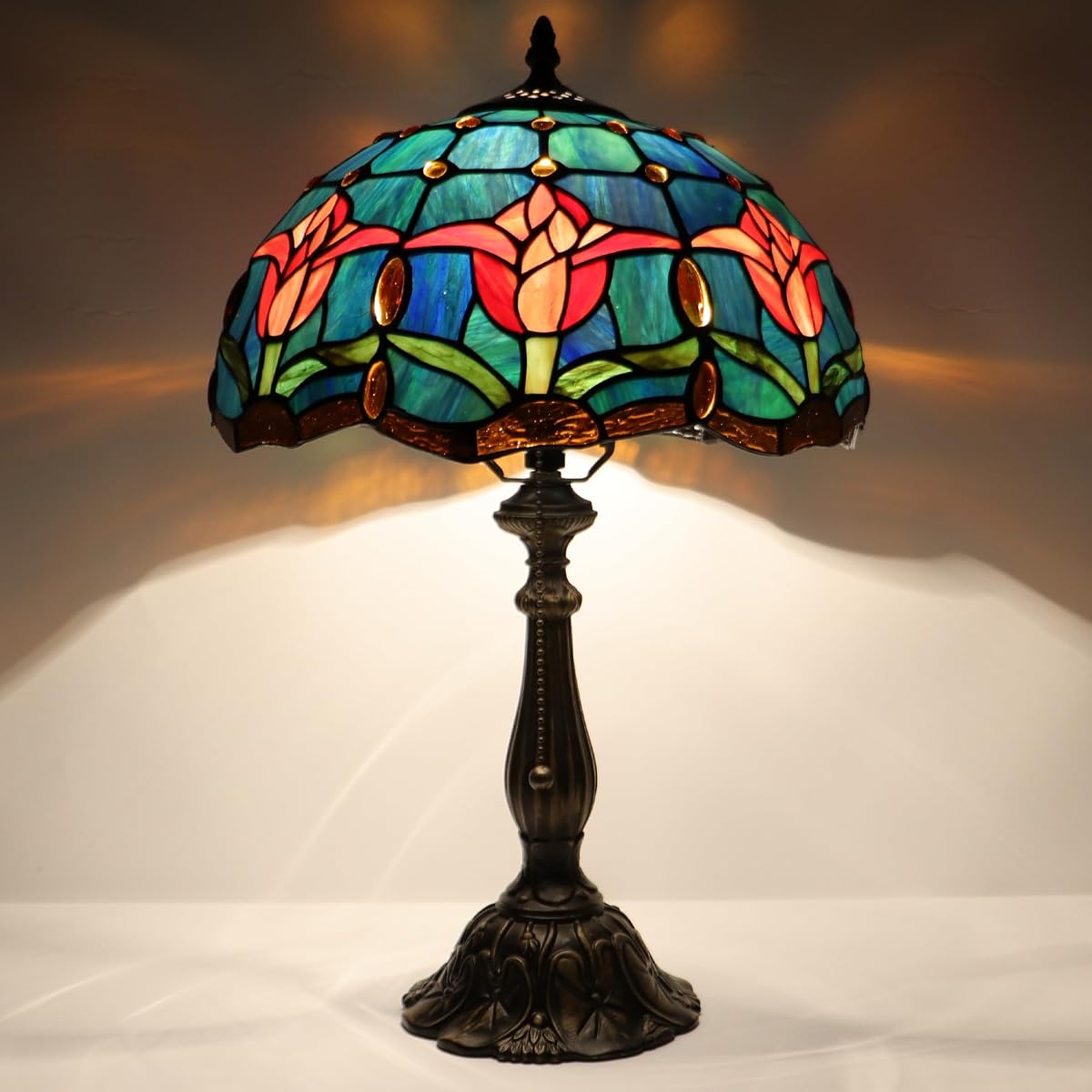 LXHCYOU Tiffany Lamp Stained Glass Table Lamp Bedside Reading Light W12H19