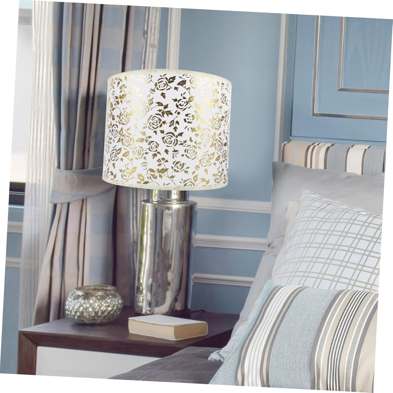 Desk Lamp Replacement Gold Rose Fabric Lampshade Floral Decorative Soft Lighting Indoor Use