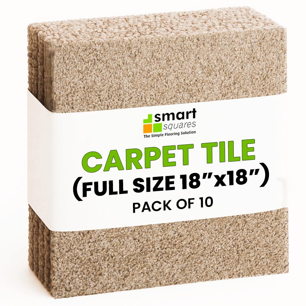 Smart Squares in A Snap Premium Made in The USA Carpet Tiles 18x18 Inch, Soft Padded, Seamless Appearance, Peel and Stick for Easy DIY Installation (10 Tiles - 22.5 Sq Ft, 708 Claystone)