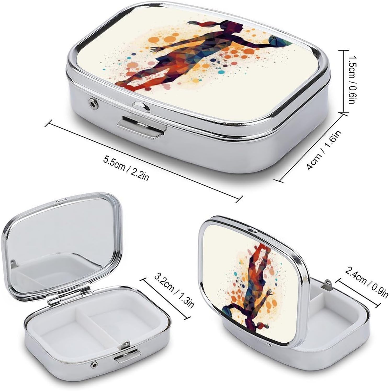 Basketball Girl Square Pill Box with 2 Compartment & Mirror image 2