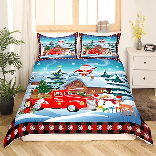 Manfei Funda de edredón súper suave con diseño de árbol de Navidad, diseño de muñeco de nieve, muñeco de nieve, cabaña de selva, para niños,