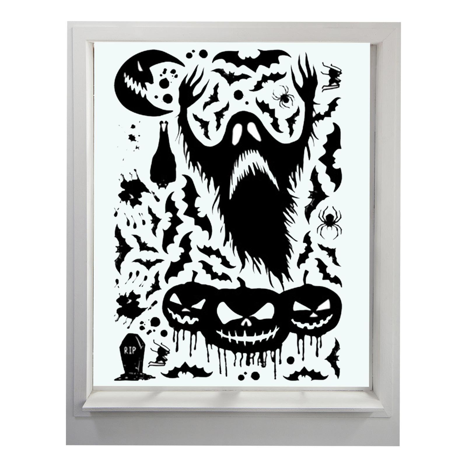 Stronrive Halloween Window Stickers,Static Stickers Skeleton Ghosts Witch Pumpkin | Scary Halloween Window Silhouette Decorations, Skeleton Ghosts Witch Pumpkin Silhouette Stickers