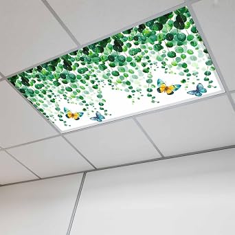 Fluorescent Light Covers for Drop Ceiling Spring Green Leaves Vine Butterfly Magnetic Light Filters, Farm Botantical Ceiling Shade Filters for Home Classroom Office,2x4 ft,1Pack