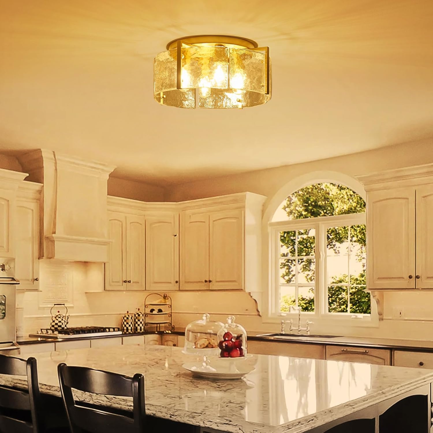 17.3" Modern Gold Semi Flush Mount Ceiling Light Fixture Glass 4-Light Close to Ceiling Lamp for Hallway Entryway Kitchen Island Dining Room Foyer Bedroom Laundry