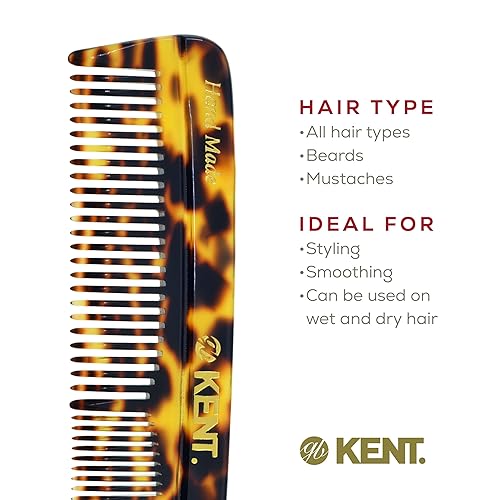 Miniatura 6 de Kent R7T TY - Peine de pelo de dientes finos y anchos, peine de bolsillo hecho a mano de 5.1 pulgadas para hombres, el mejor peine para barba y