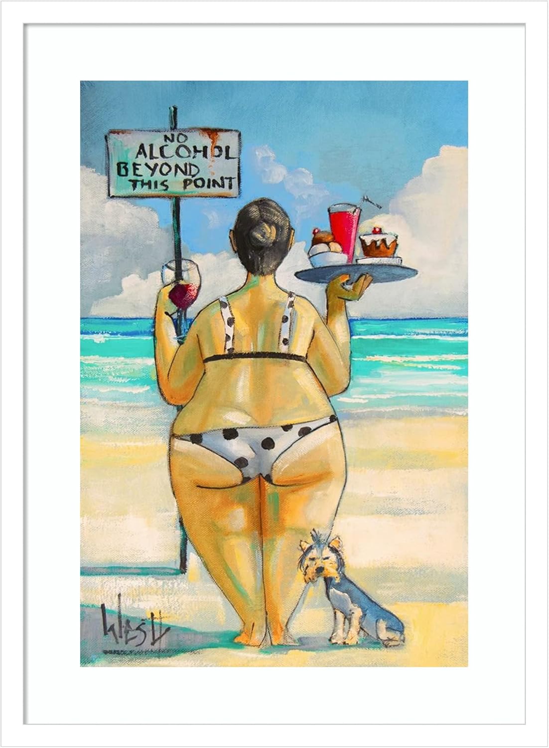 Amanti Art Framed Wall Art Print 25x19 No Alcohol Beyond This Point by Ronald West, Beach Wall Art, Whimsical Decor, Medium Poster Painting Artwork for Living Room, Bedroom, Bathroom, Kitchen, Office