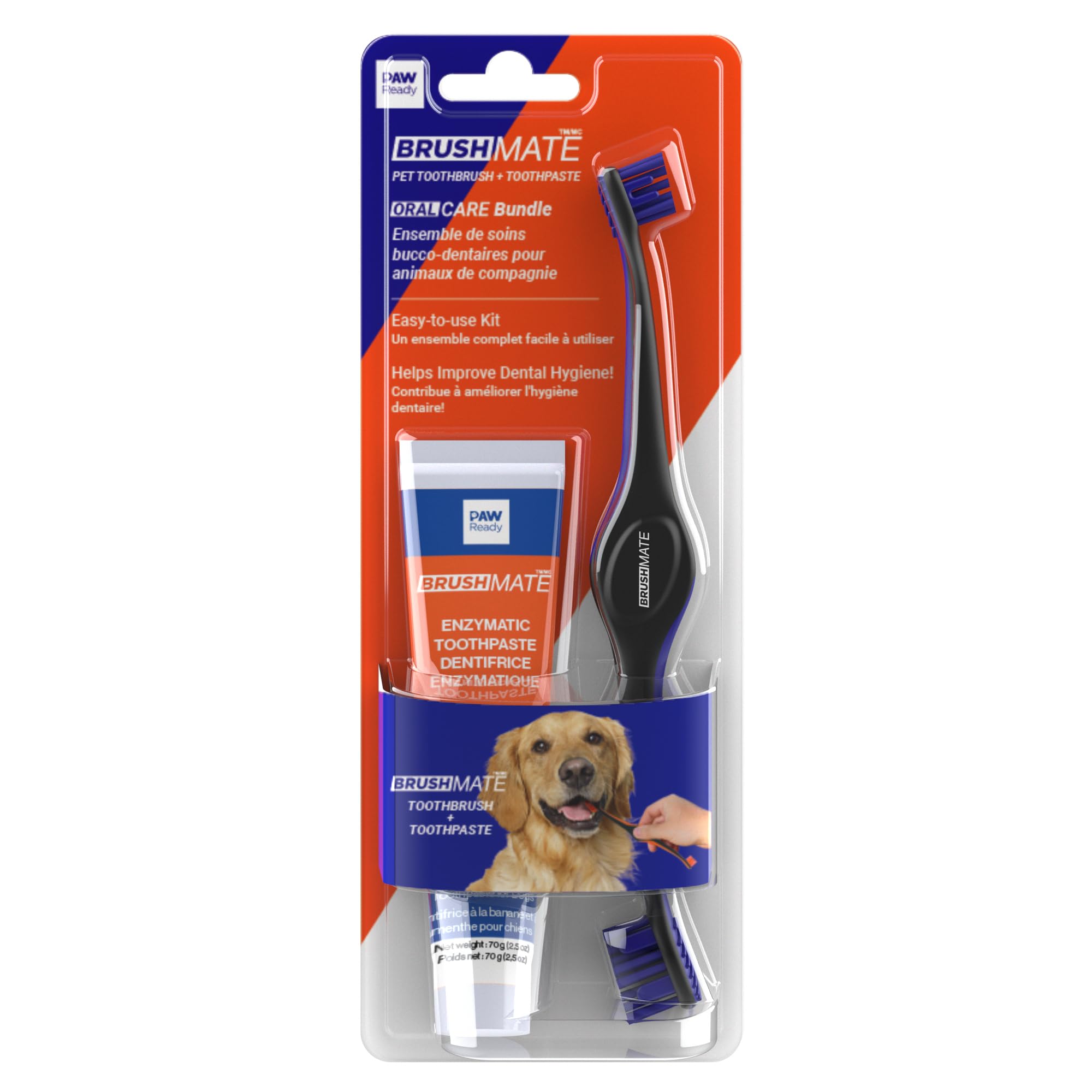 Paw Ready from Doggy Breath to Doggy Fresh Dog Dental Care Kit Includes Enzymatic Toothpaste for Dogs Plus BrushMate Dual Brush Head Toothbrush with Angled Bristles