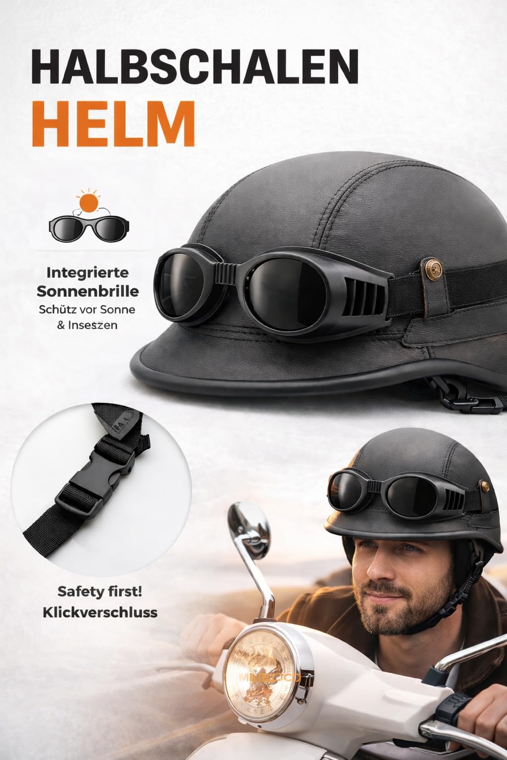 Mienloco Casco de moto Jet Harley Chopper Militar semicasco Biker Mofa Roller Wehrmacht
