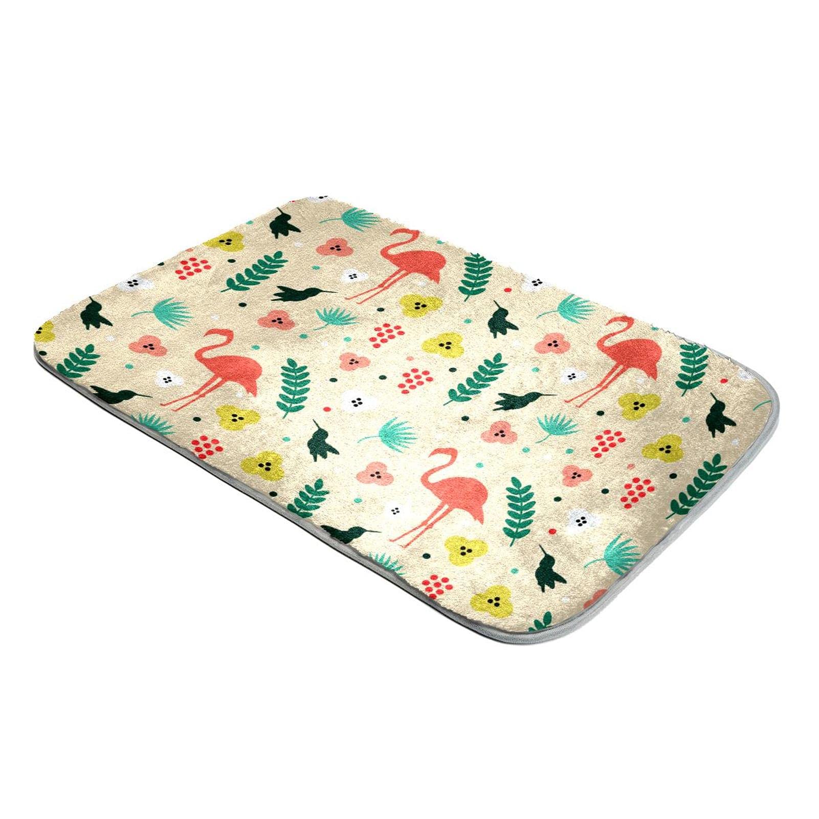 Tapis à poils longs fausse fourrure jaune motif tropical ultra doux