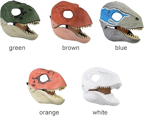 Miniatura 3 de INIFLM Máscara de dinosaurio con mandíbula móvil, atractiva máscara de látex de dinosaurio, máscara de fiesta de dinosaurios de Halloween