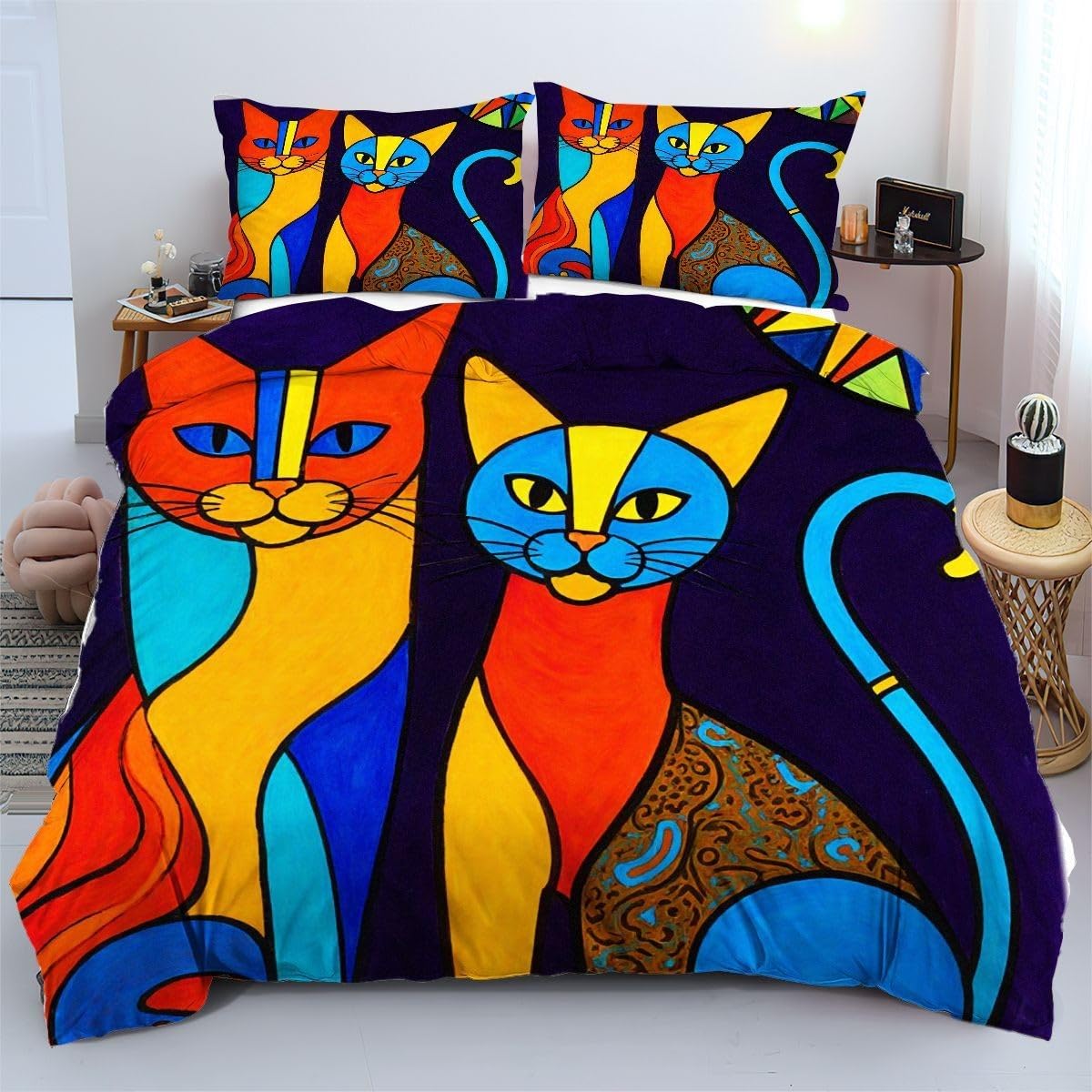 Ensemble de literie 140x200 cm chat 3d avec housse de couette haute qualité