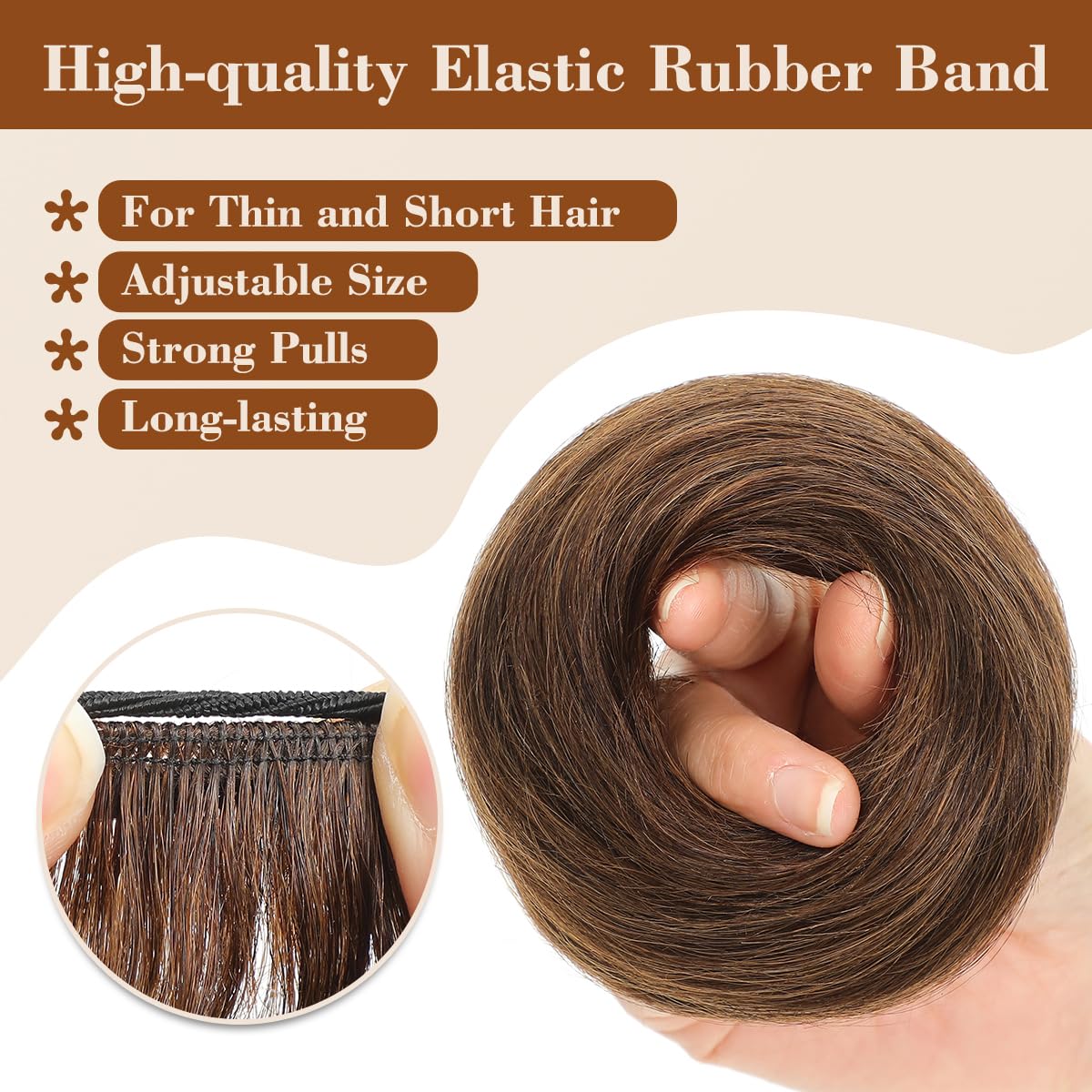 2Pcs Messy Bun Hair Piece 100% Human Hair Bun Scrunchies Natural Tousled Stretchy Fluffy Donut Updo Ponytail Extensions with Elastic Rubber Band Fake Bun Hair for Women,Medium Brown