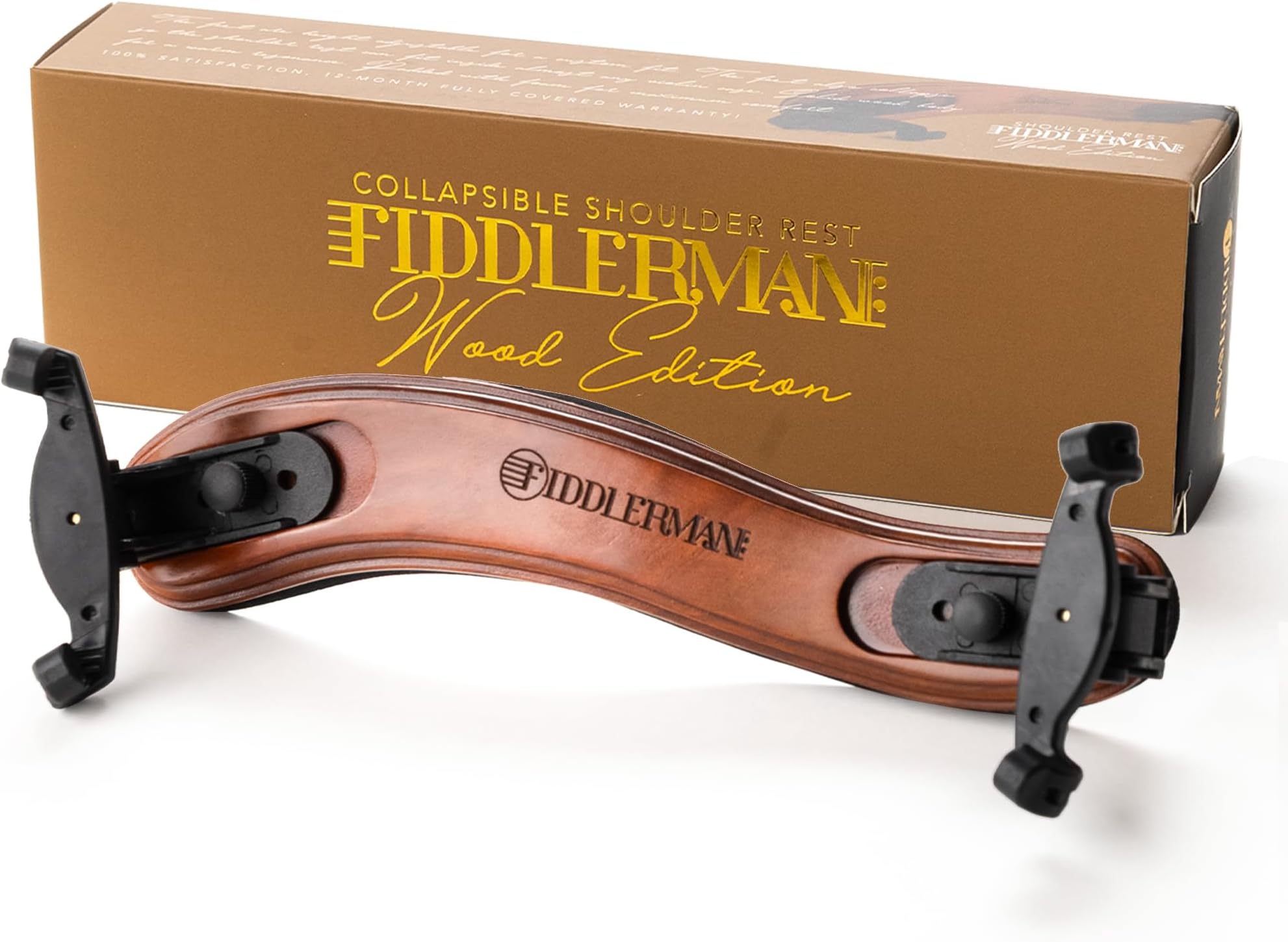 Fiddlerman Wood Violin Shoulder Rest for 4/4 and 3/4 with Collapsible and Height Adjustable Feet