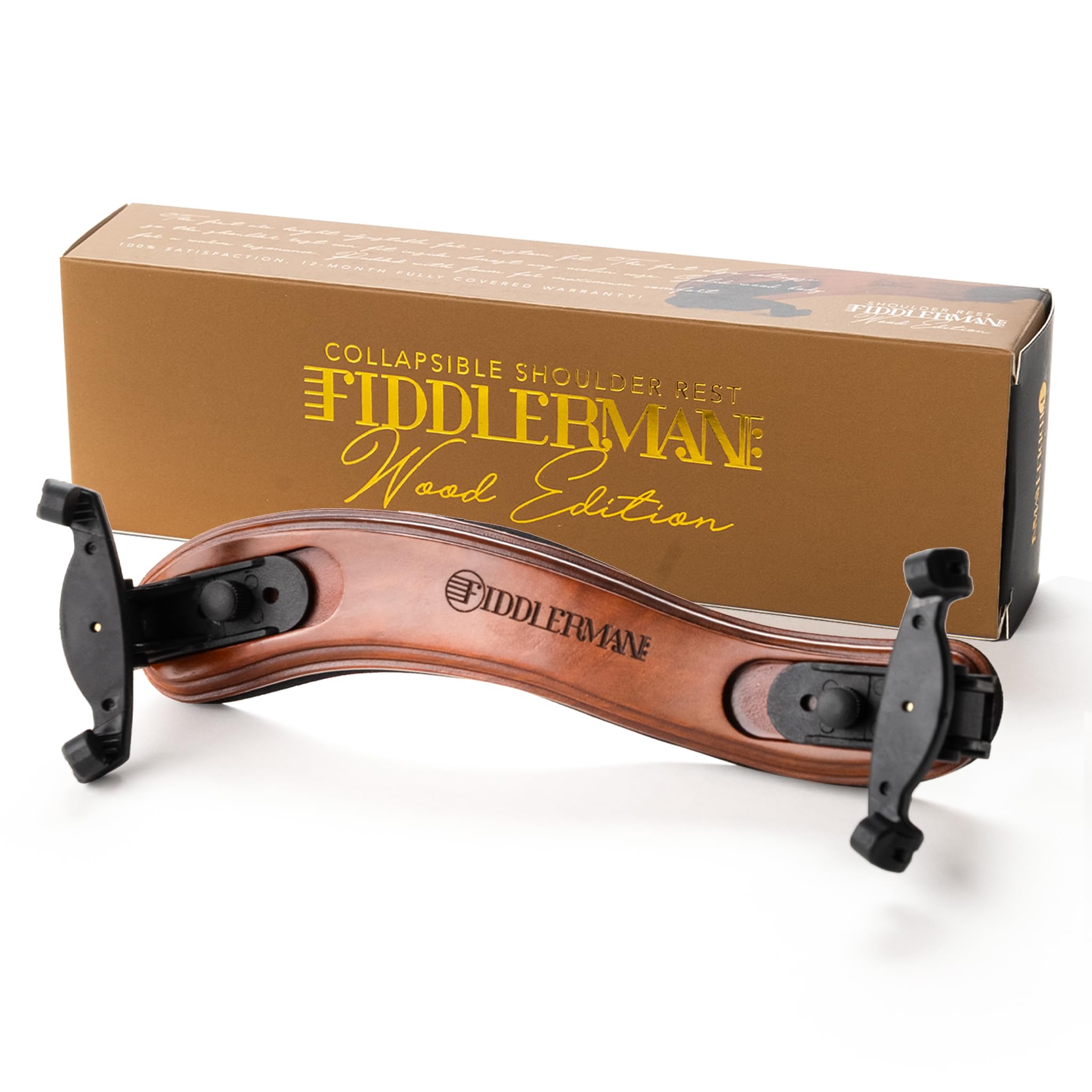 Fiddlerman Wood Violin Shoulder Rest for 4/4 and 3/4 with Collapsible and Height Adjustable Feet