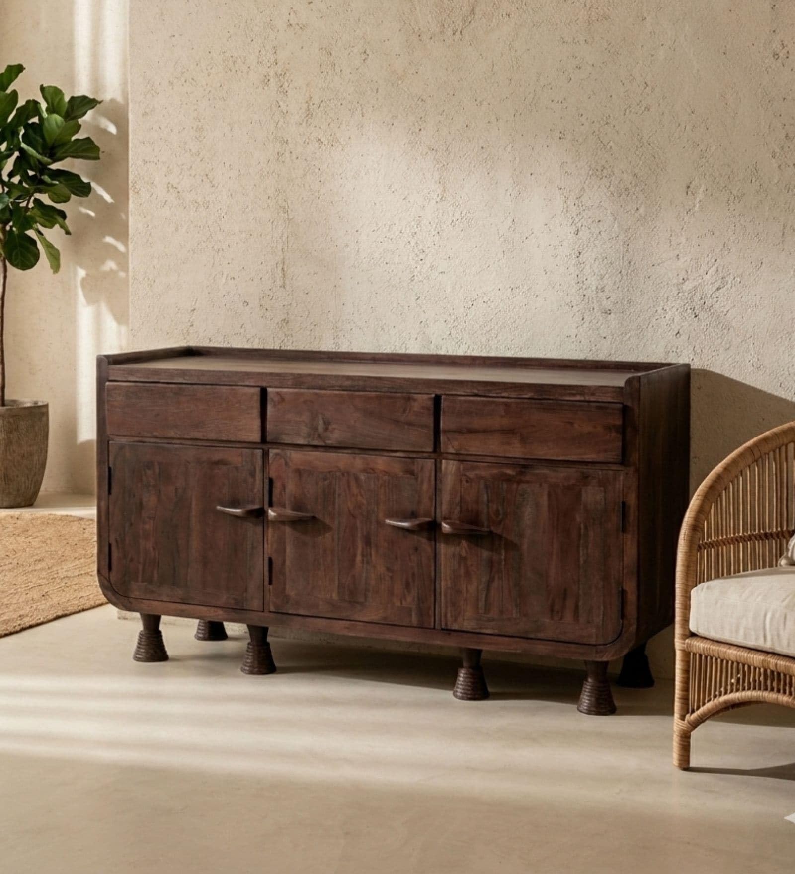 Phase Acacia Wood Sideboard | Walnut Finish Storage Cabinet for Living Room, Dining Room, Hallway & Entryway | Wooden Accent Furniture | 157 x 44 x 87 cm-image-14