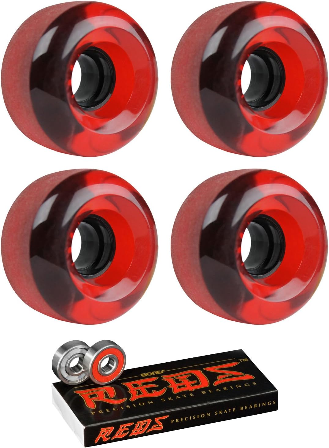 TGM Skateboards Longboard Cruiser Wheels 62mm x 38mm 83A 186C Red Clear Bones Reds Bearings