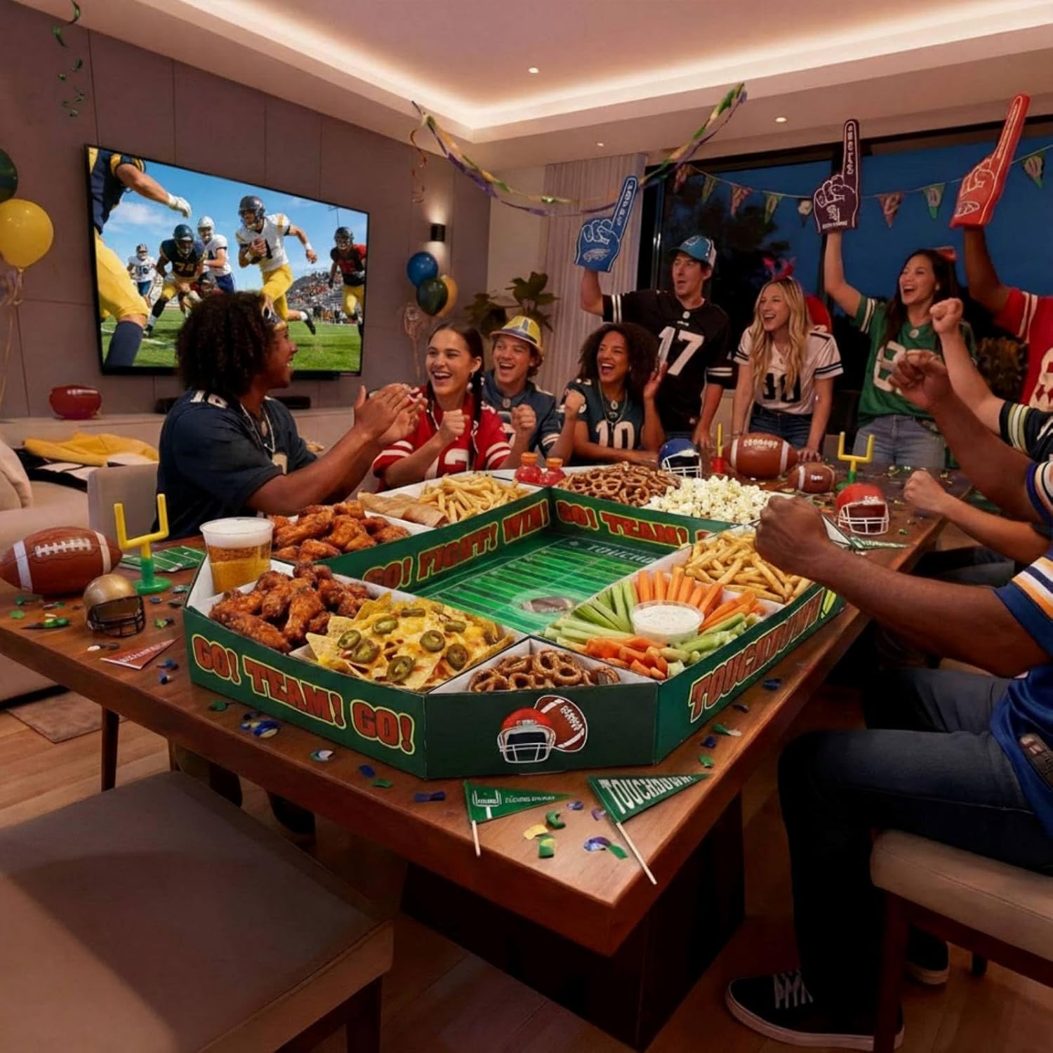 Large Football Party Supplies Kit Food Serving Tray 31 x 39 in Snack Holder Stadium Shape Table Centerpiece for Football Birthday Game Day Sports Event Celebrations Favors