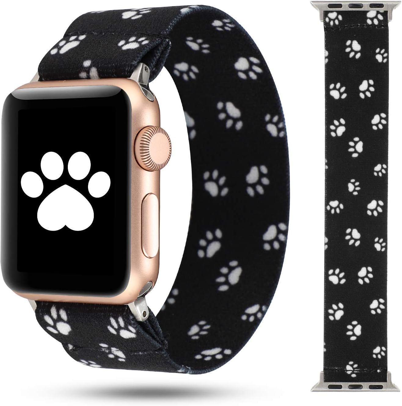 WONMILLE Scrunchie Band Compatible with Apple Watch Band Series 6/5/4 38mm/40mm, Nylon Elastic Bracelet Women Replacement Wristbands for iWatch 3/2/1 42mm/44mm Accessories (Black Dog Paw, 38mm/40mm)
