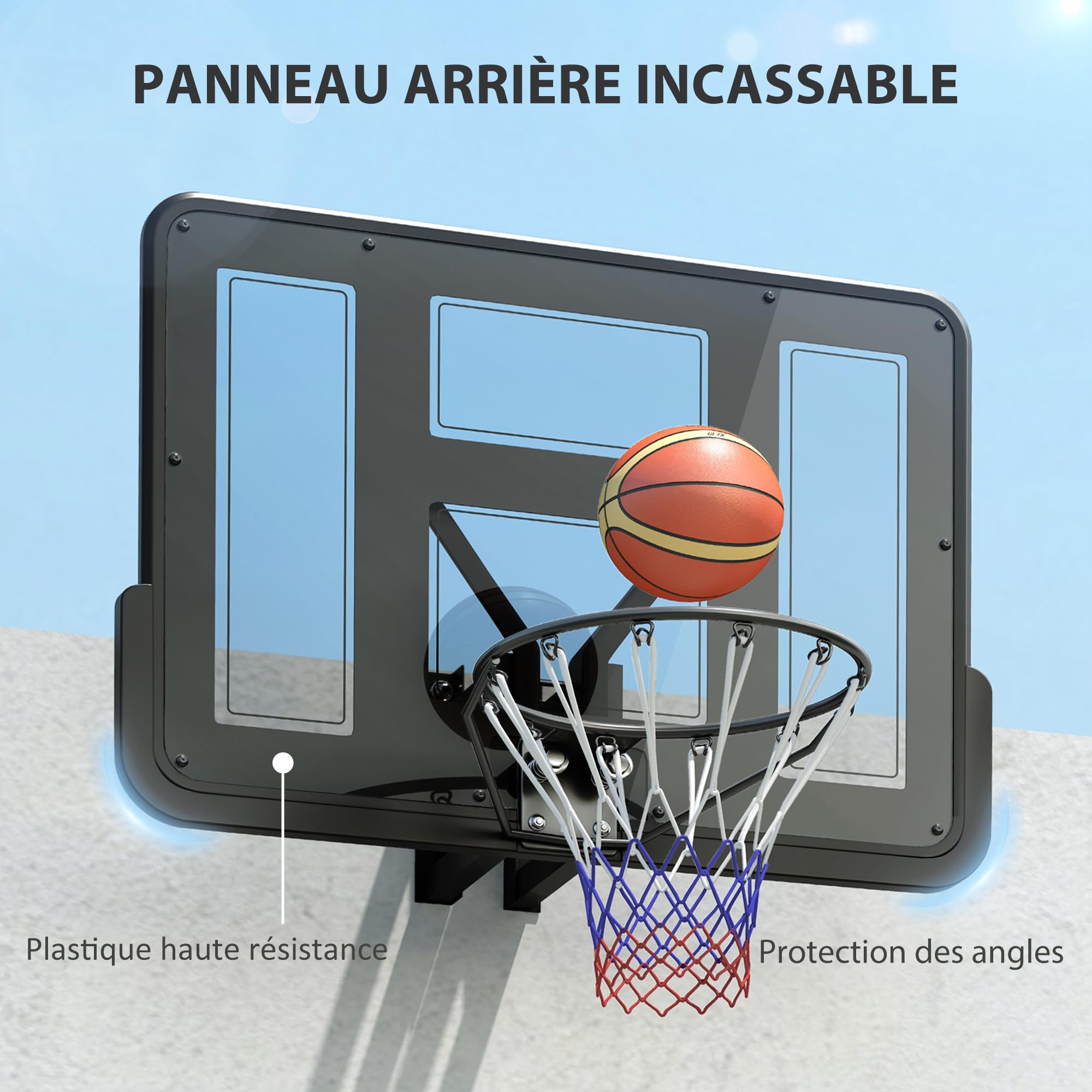 SPORTNOW Canasta de Baloncesto de Montaje en Pared, con Tablero irrompible, aro de Acero y Malla antidesgarros, Tornillo de Montaje, para Uso en Exteriores e Interiores, Negro