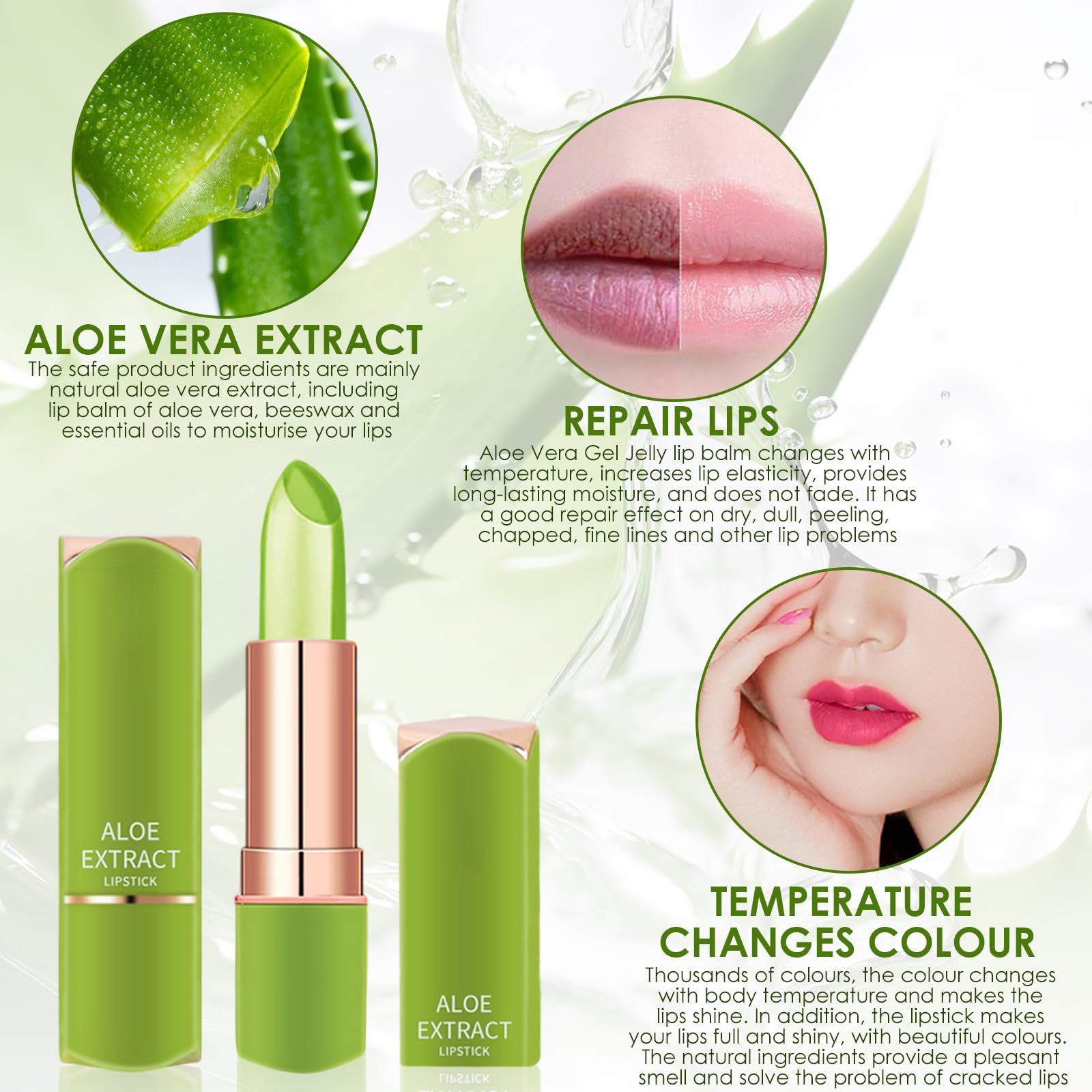 4 Pack Aloe Vera Colour Changing Lip Balm Set, Magic Temperature Sensitive Hydrating Lip Tint, Natural Moisturizing Lipstick - Image 4