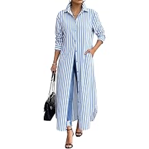 Choichic Shirt Dresses for Women Button Down Striped Maxi Dress Cover Up