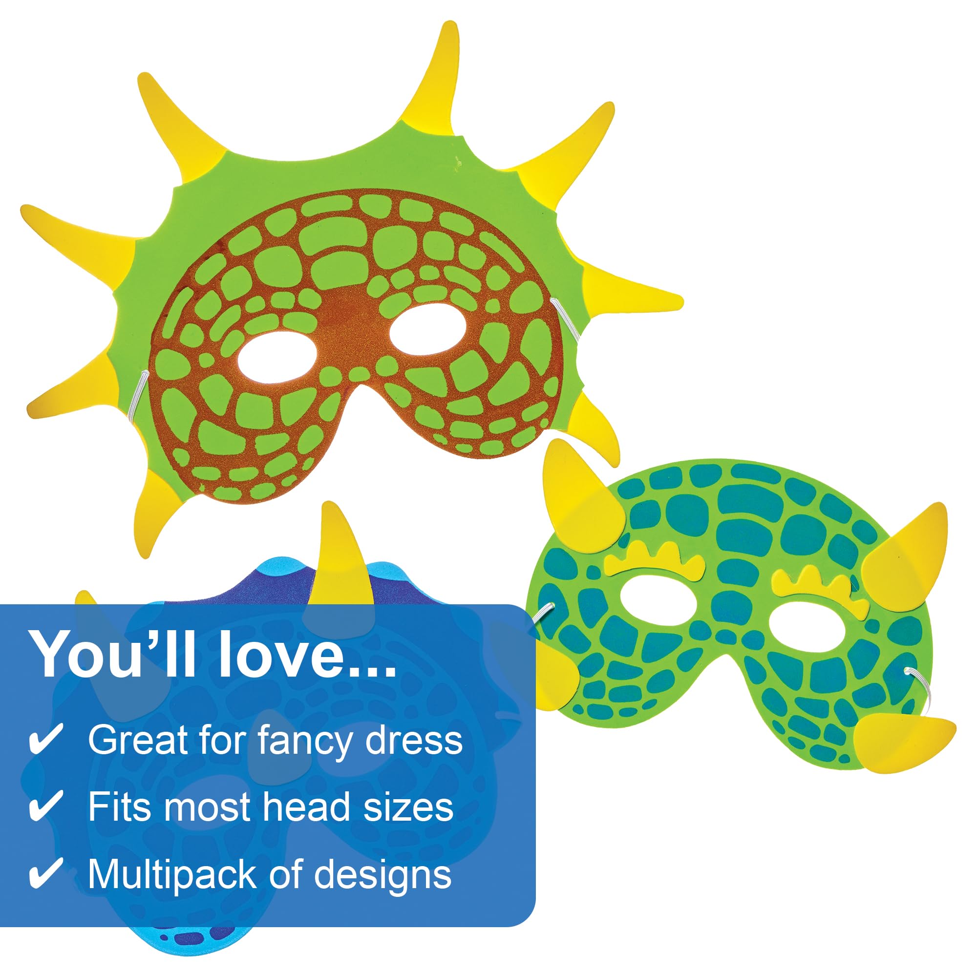 Baker Ross FN145 Dinosaur Foam Masks - Pack of 6, DIY Costume Kits for Kids Pretend Play Accessories, Multicolour, 23cm x 25cm x 2.5cm - Image 3