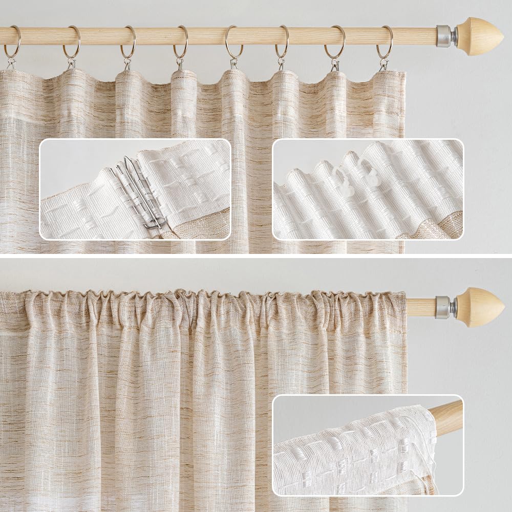 MIULEE Tende in lino con fettuccia arricciata, colore bianco, effetto lino, per soggiorno, moderne, in voile, per camera da letto, set da 2, 140 x 300 cm, riso bianco