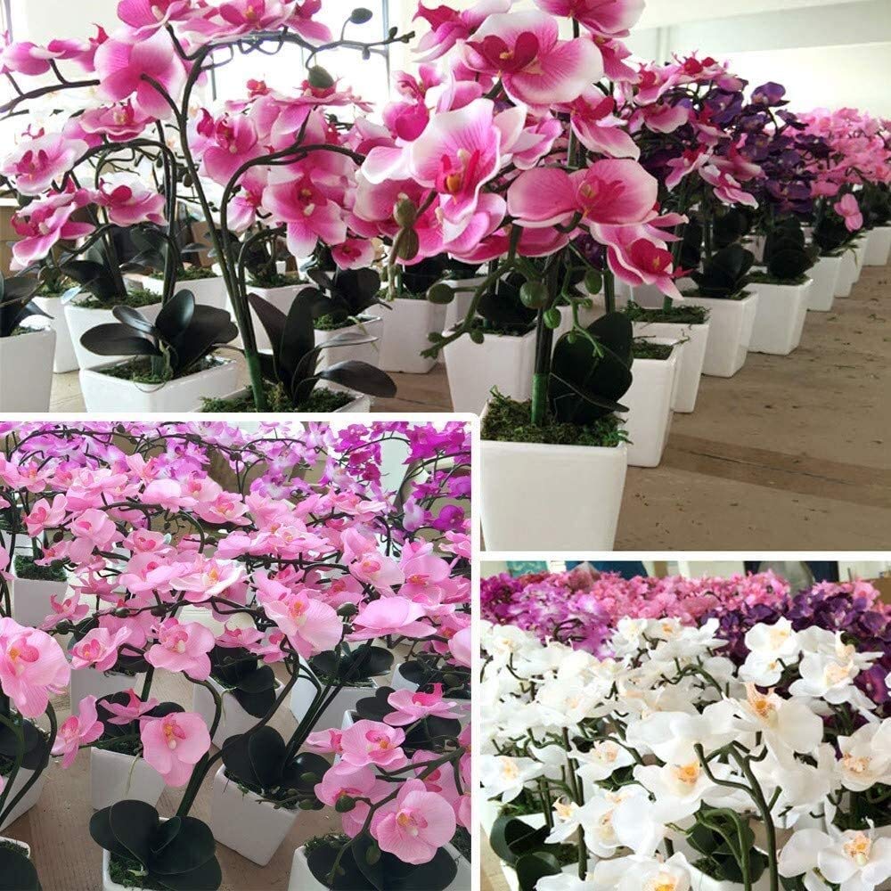 Sztuczne kwiaty orchidei, dekoracja sztucznej orchidei, sztuczne kwiaty orchidei w wazonie ceramicznym, roślina stołowa w doniczce wewnętrznej, zestaw D(ciemnofioletowy)