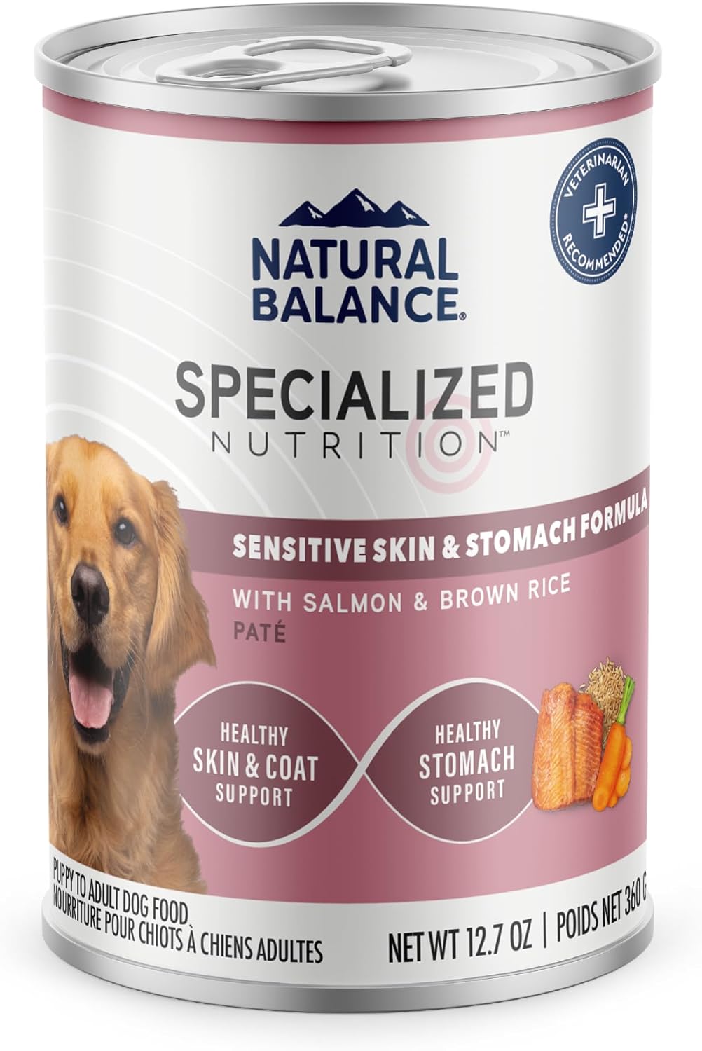 Natural Balance Specialized Nutrition Wet Dog Food, Sensitive Skin & Stomach Formula with Salmon and Brown Rice for Dogs, Natural Ingredients with Added Vitamins & Minerals - 12.7 oz. (Case of 12)