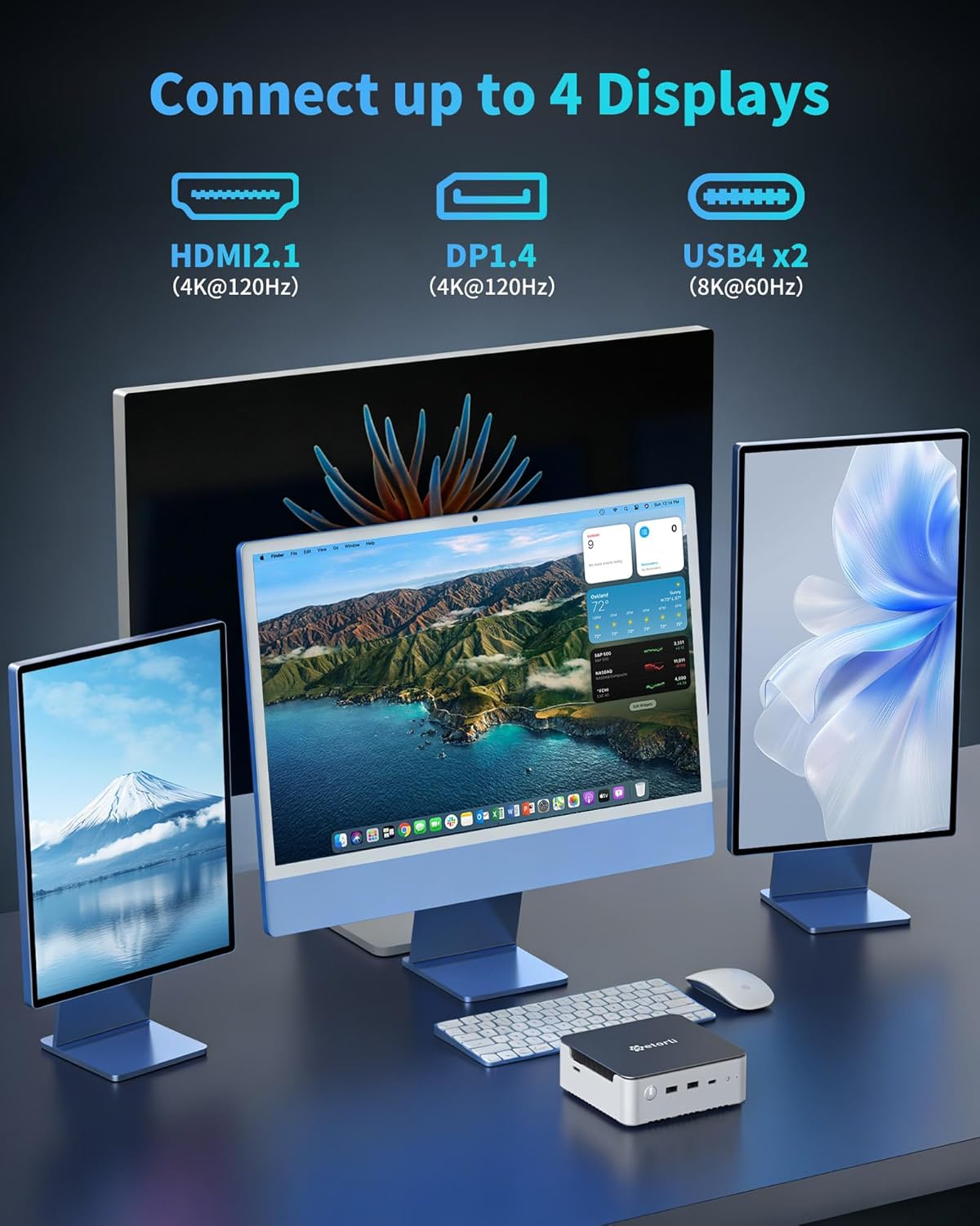 Getorli Mini PC, AMD Ryzen 7 H 255(Up to 4.9GHz), 32GB DDR5 & 1TB PCIe 4.0 SSD Micro PC, 4K Quad Display Mini Desktop Computer with Dual 2.5G LAN，WiFi 6 for Home Office/Gaming/Design & Productivity