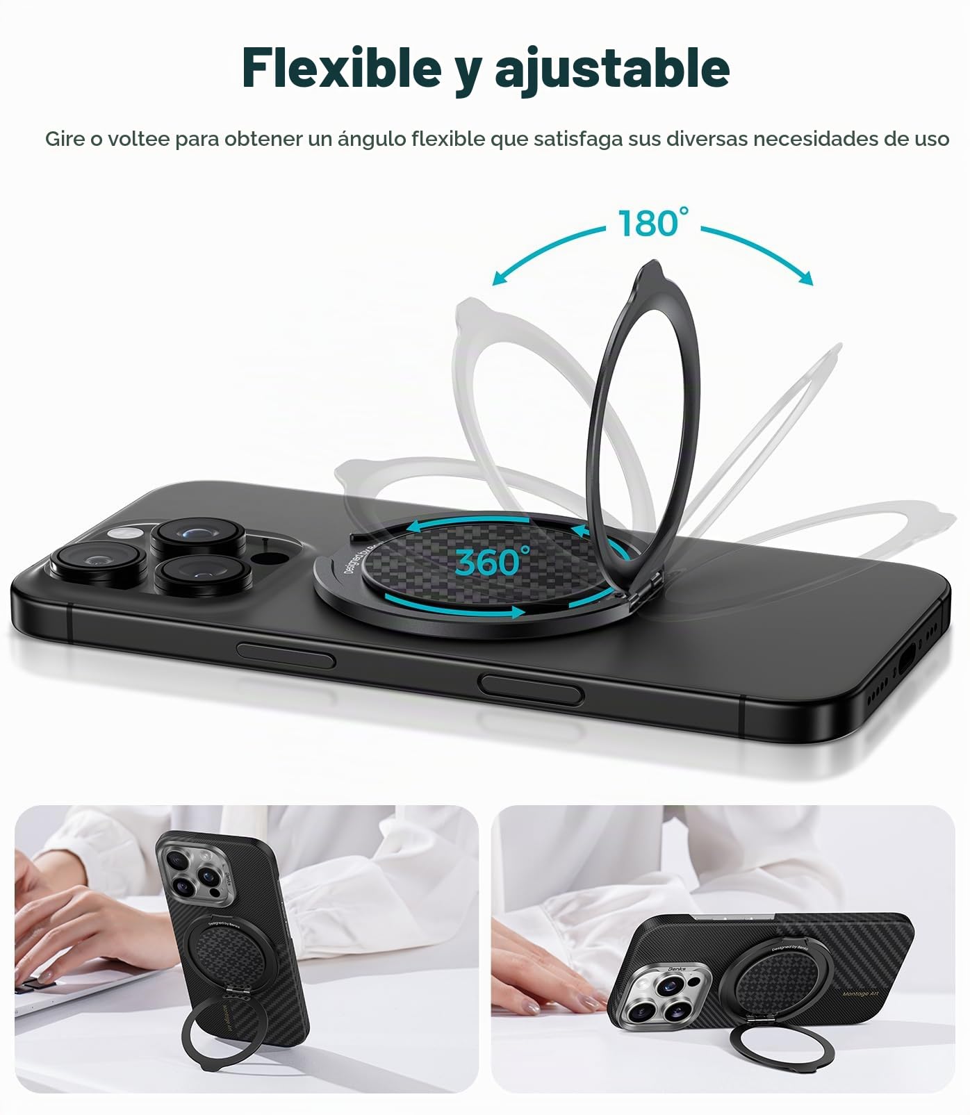 BENKS Soporte y Agarre Magnético para MagSafe – Anillo 360° Rotación de Fibra de Aramida, Liviano y Resistente, Compatible con iPhone 17/16/15/14/13 Pro MAX y MagSafe Fundas