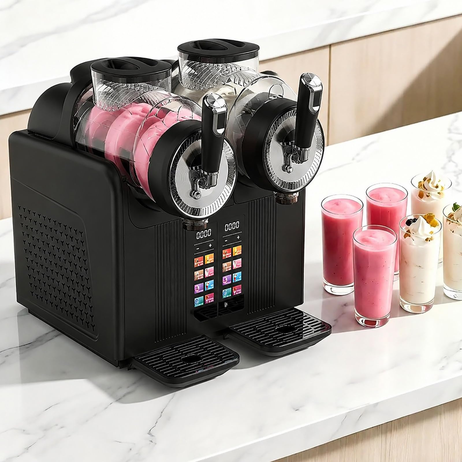 RoyceBee Commercial Slushy Machine, 4L Frozens Beverage Maker with Digital Touch Screen, Adjustable Consistency Control, Automatic Cleaning Function, for Home Use, Restaurants, Cafes Black