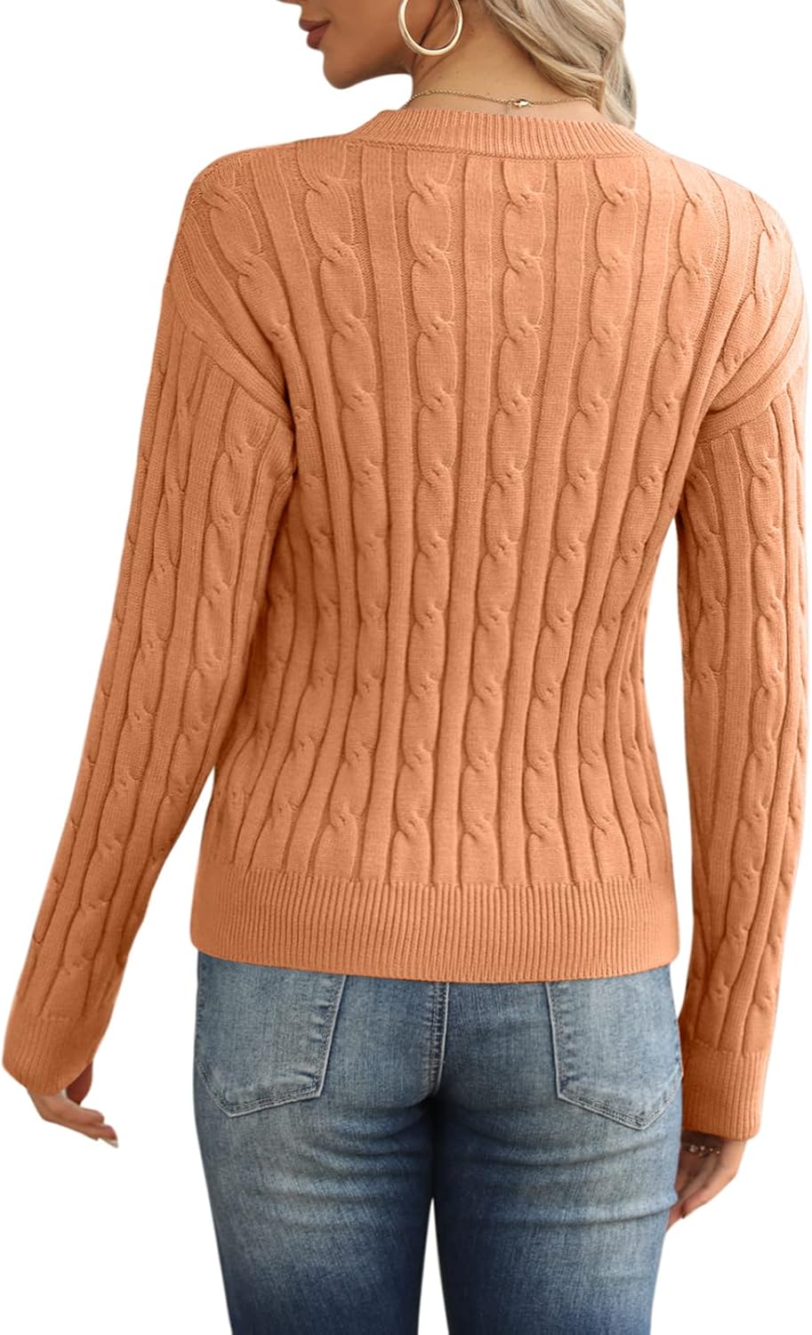 Esobo Women's Classic-fit Lightweight Cable Long Sleeve Mockneck Loose Casual Sweater Jumpers - Image 4