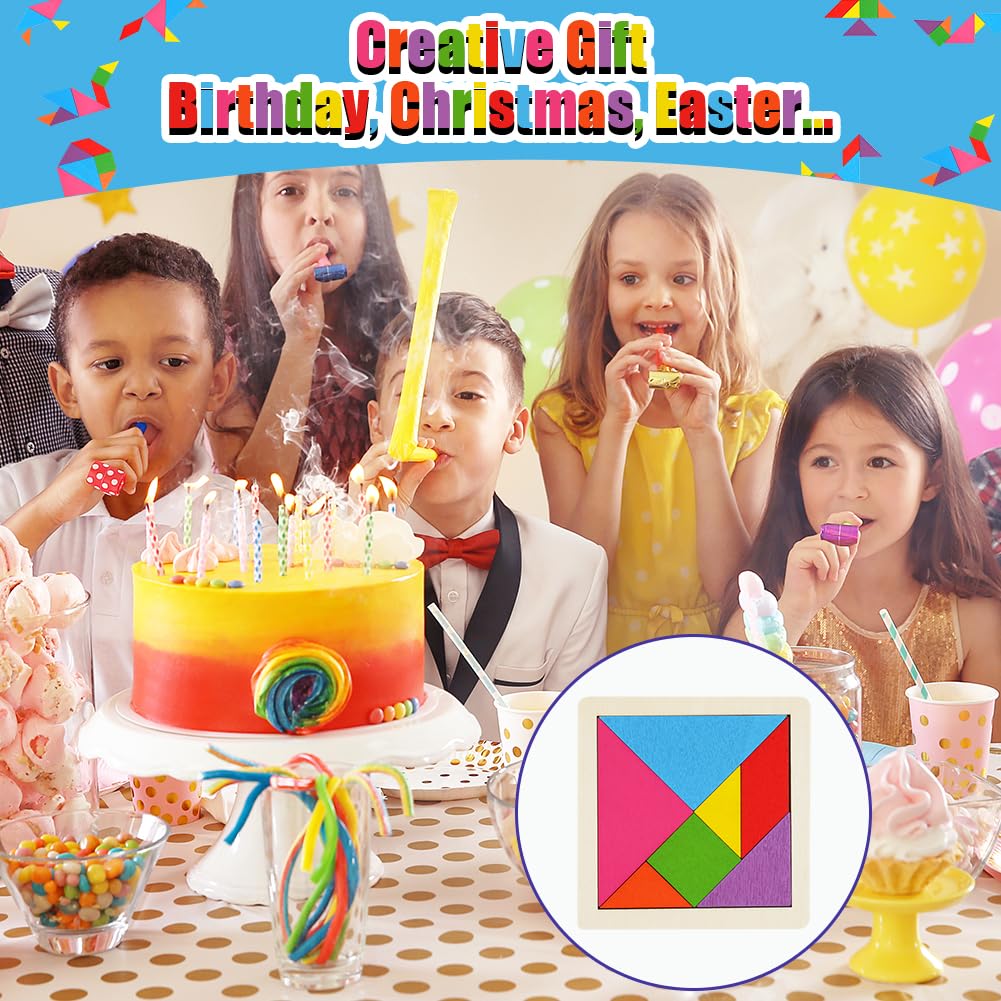 Ainiv Set di 32 Gioco Tangram in Legno, Tangram Gadget, Compleanno Regalini, Giocattoli Educativi Tipo Montessori Compleanno Puzzle, Bomboniere Natalizie per Bambini e Bambine